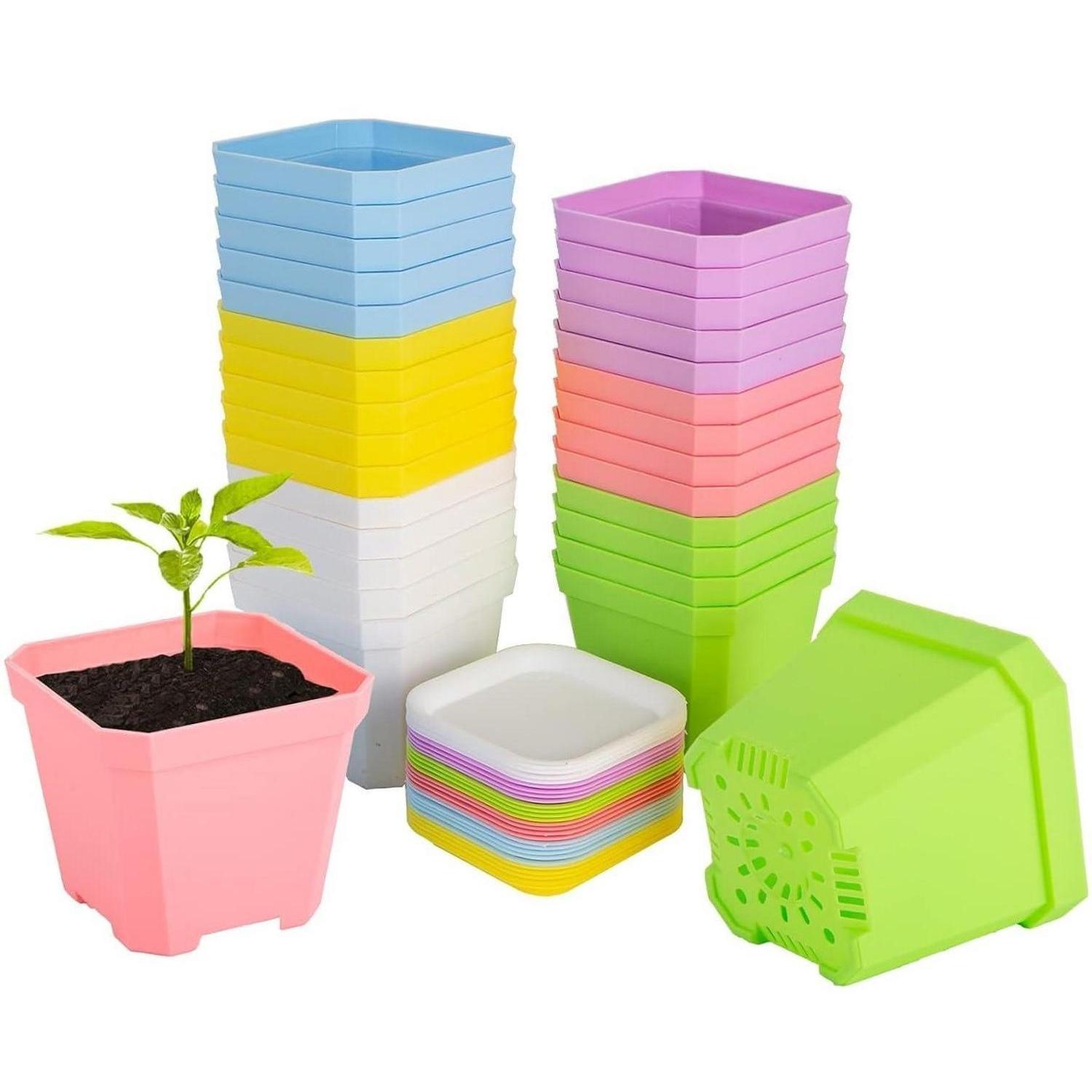 24x Kleine Blumentöpfe Kunststoff 7cm Bunt Mit Untersetzer Für Sukkulenten