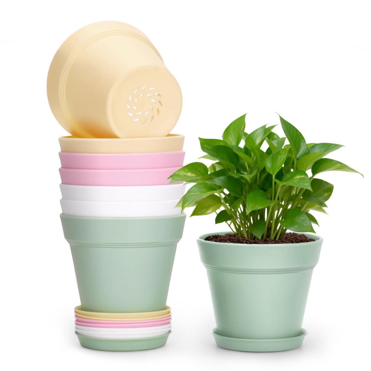 8er Set Blumentöpfe 10cm Mit Untersetzer, Kunststoff Pflanztöpfe Für Kakteen & Kräuter
