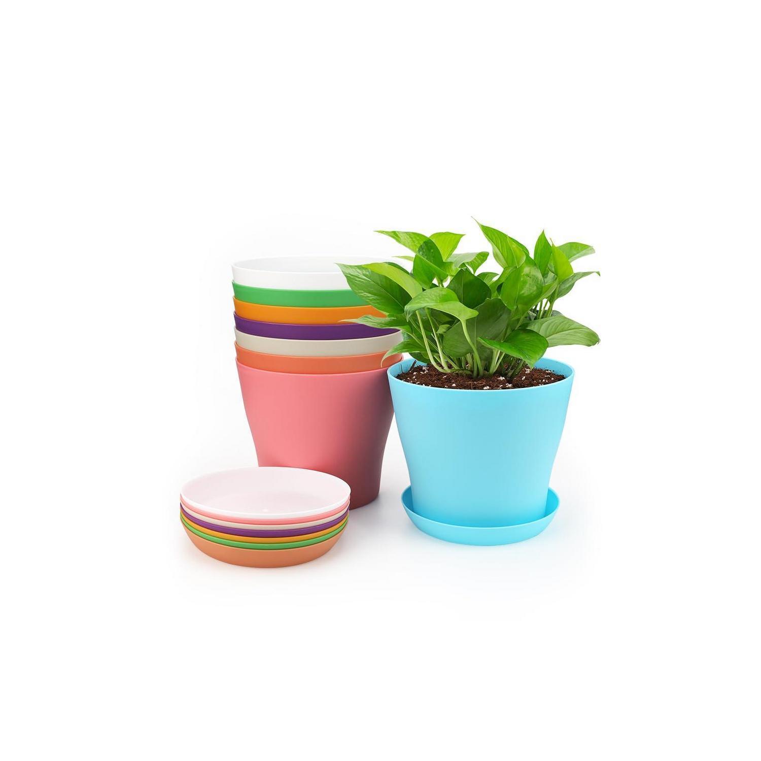 8er Set Blumentöpfe 10cm Mit Untersetzern, Kunststoff, Mehrfarbig