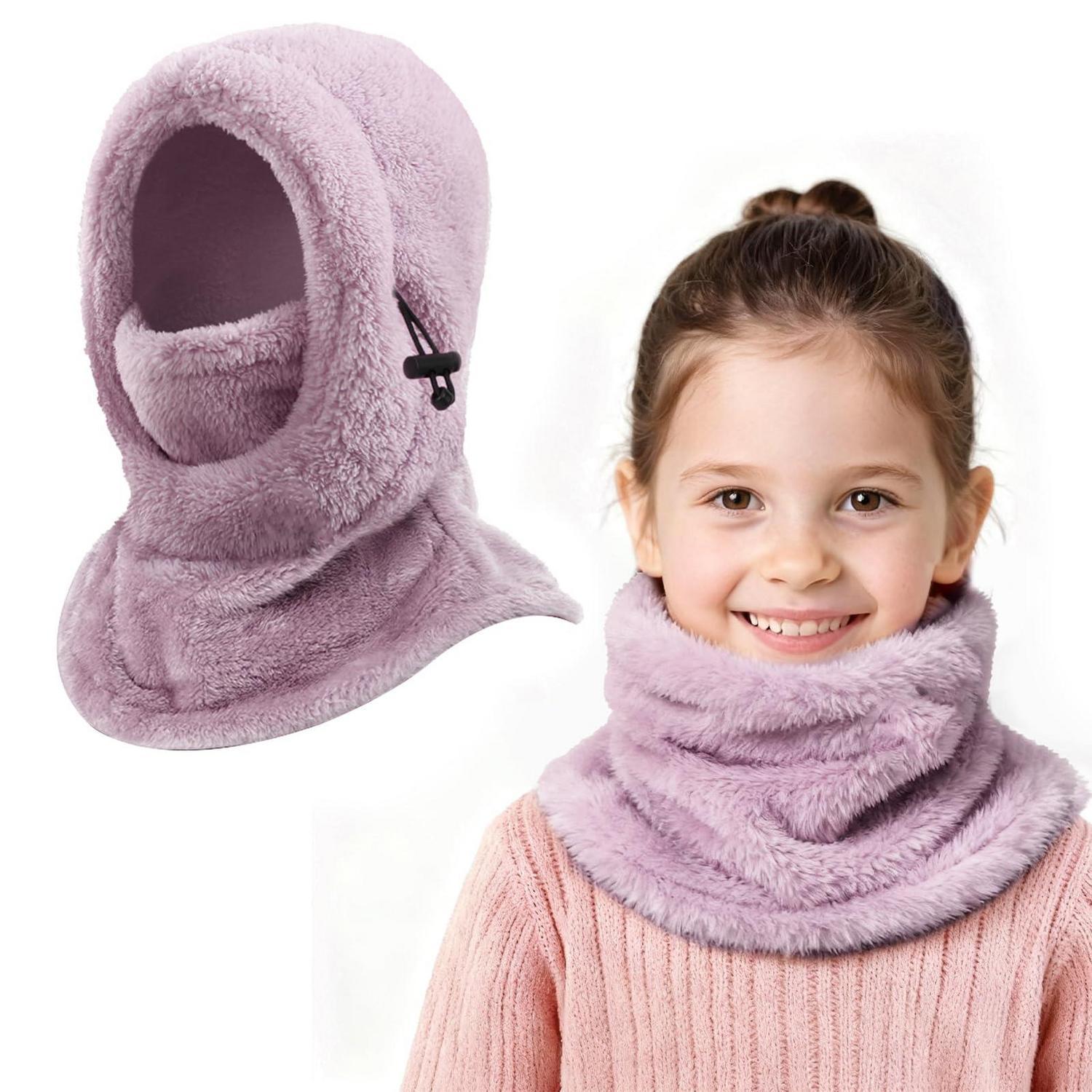 Kinder Thermo Sturmhaube Fleece 3-9 Jahre, Multifunktionale Winddichte Skimaske, Warme Mütze Halswärmer Lila