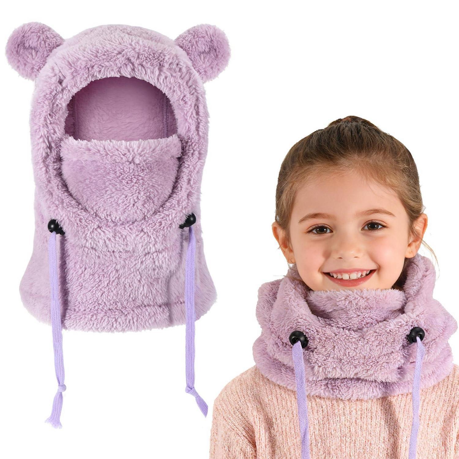 Kinder Thermo Sturmhaube Fleece 3-10 Jahre Lila Winddicht Warm Verstellbar