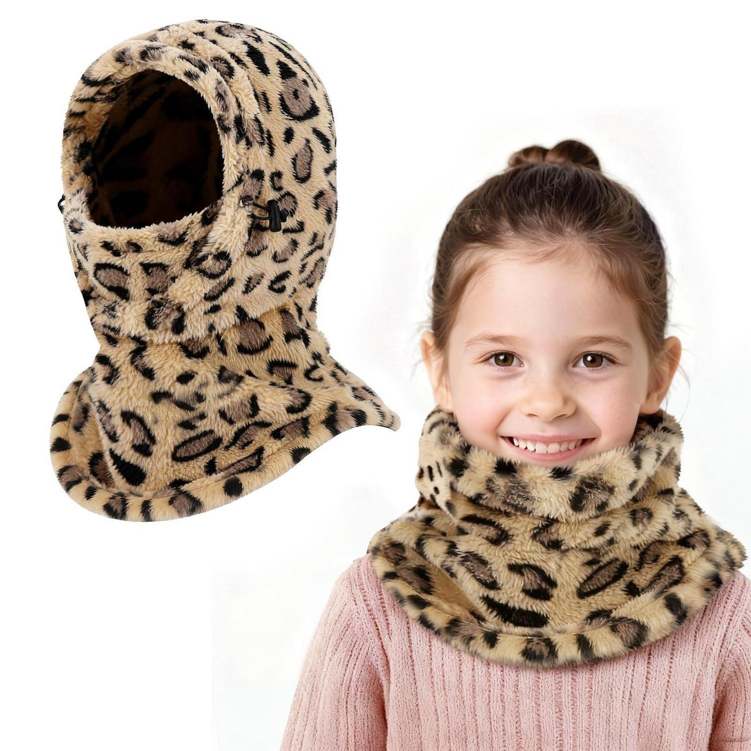 Kinder Sturmhaube Fleece 3-9 Jahre, Multifunktionale Winddichte Skimaske Leopard