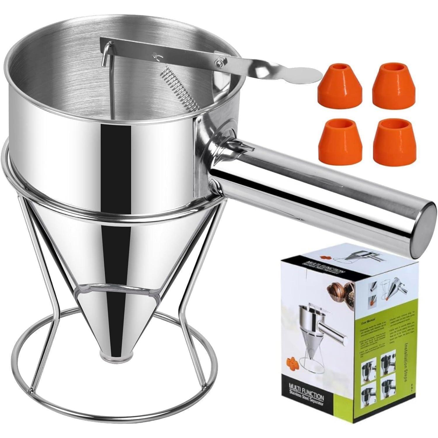 Kolben-trichter Kuchenmacher Mit Ständer, 0,6l, Edelstahl, Für Cupcakes & Takoyaki