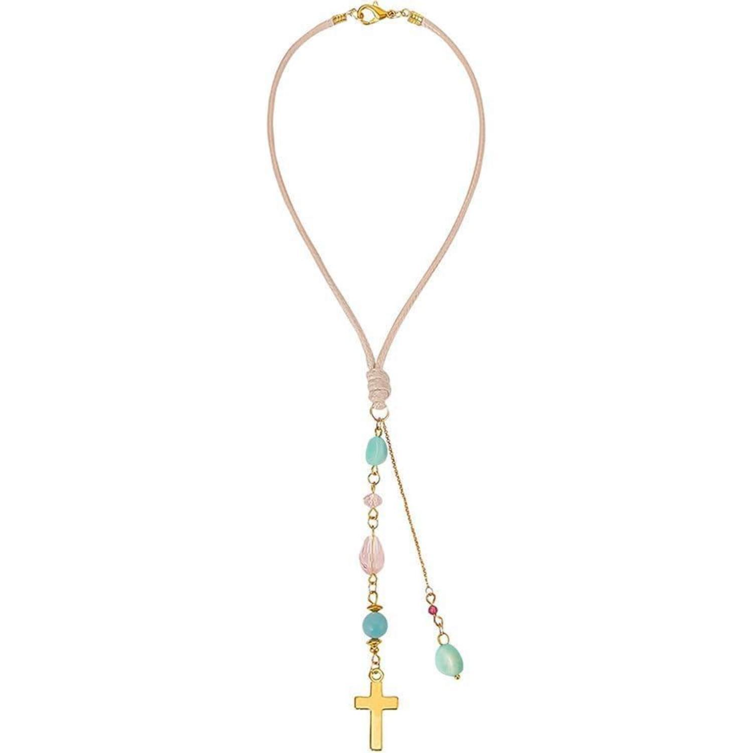 Kreuz Kette Mit Amazonit & Kristallperlen Für Auto, Tasche, Fenster