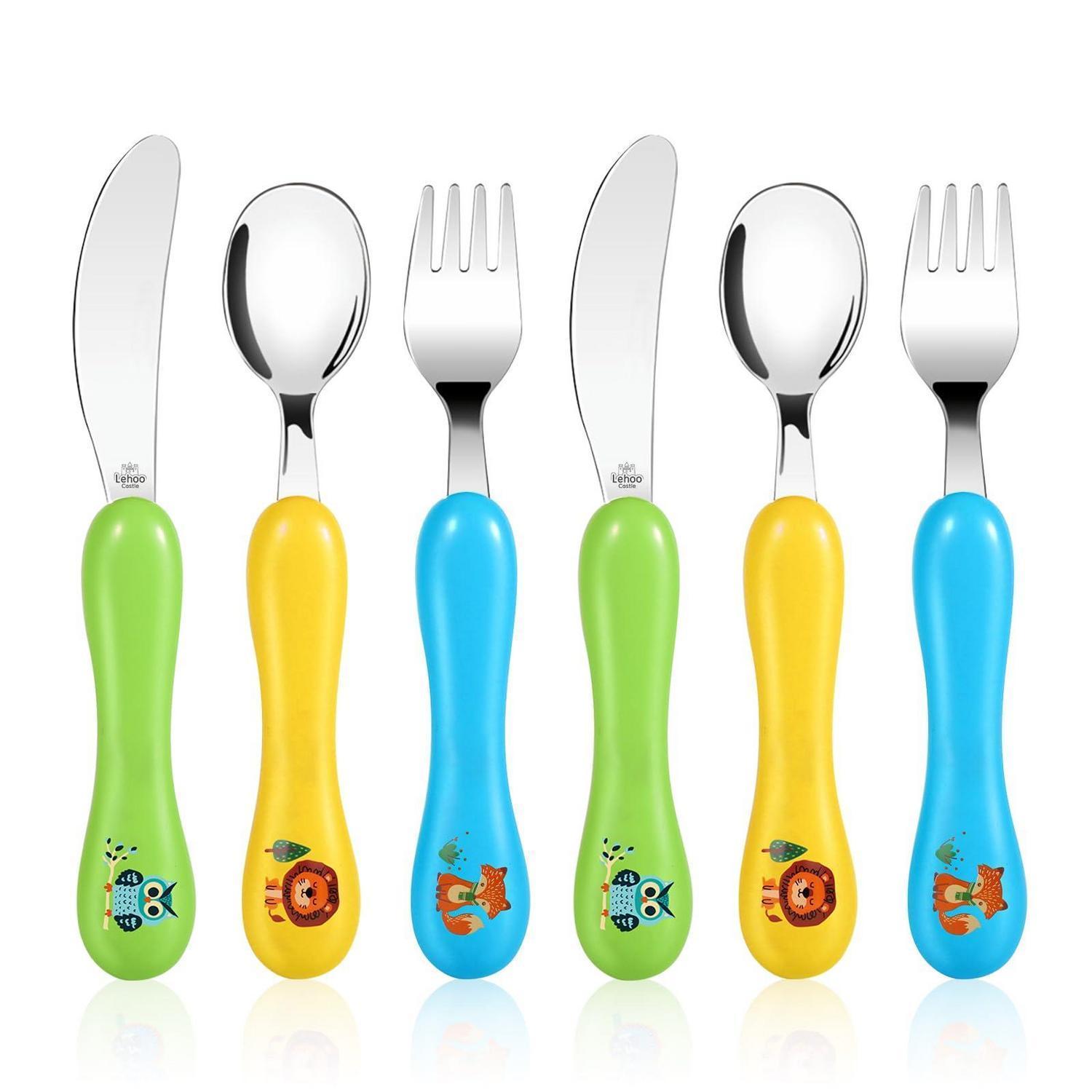 Kinderbesteck Set 6-teilig Edelstahl Mit Tiermotiv, Löffel Gabel Messer Für Kleinkinder