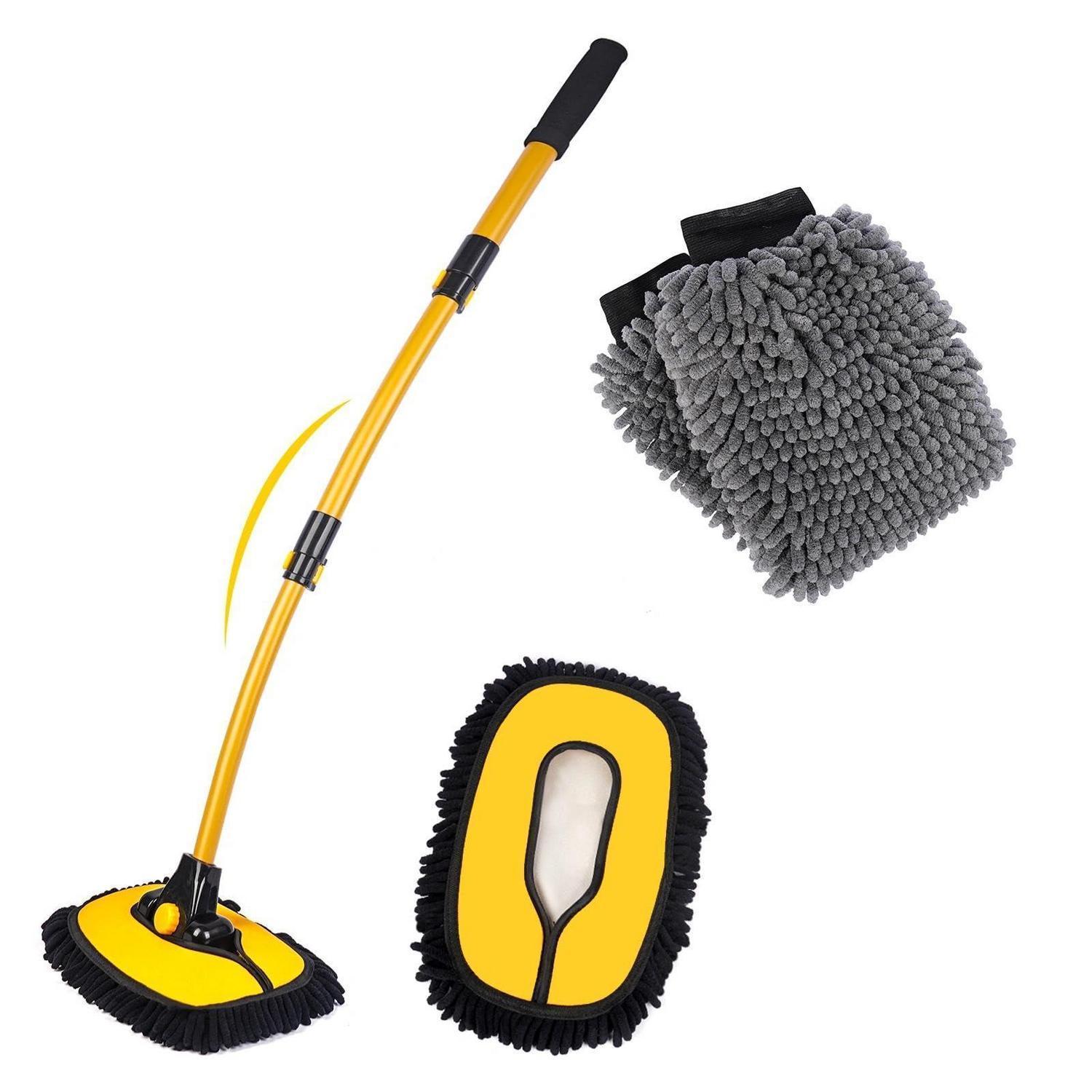 Autowaschbürste Mit Teleskopstiel, 15° Bogen, Mikrofaser-mopp & Waschhandschuhe