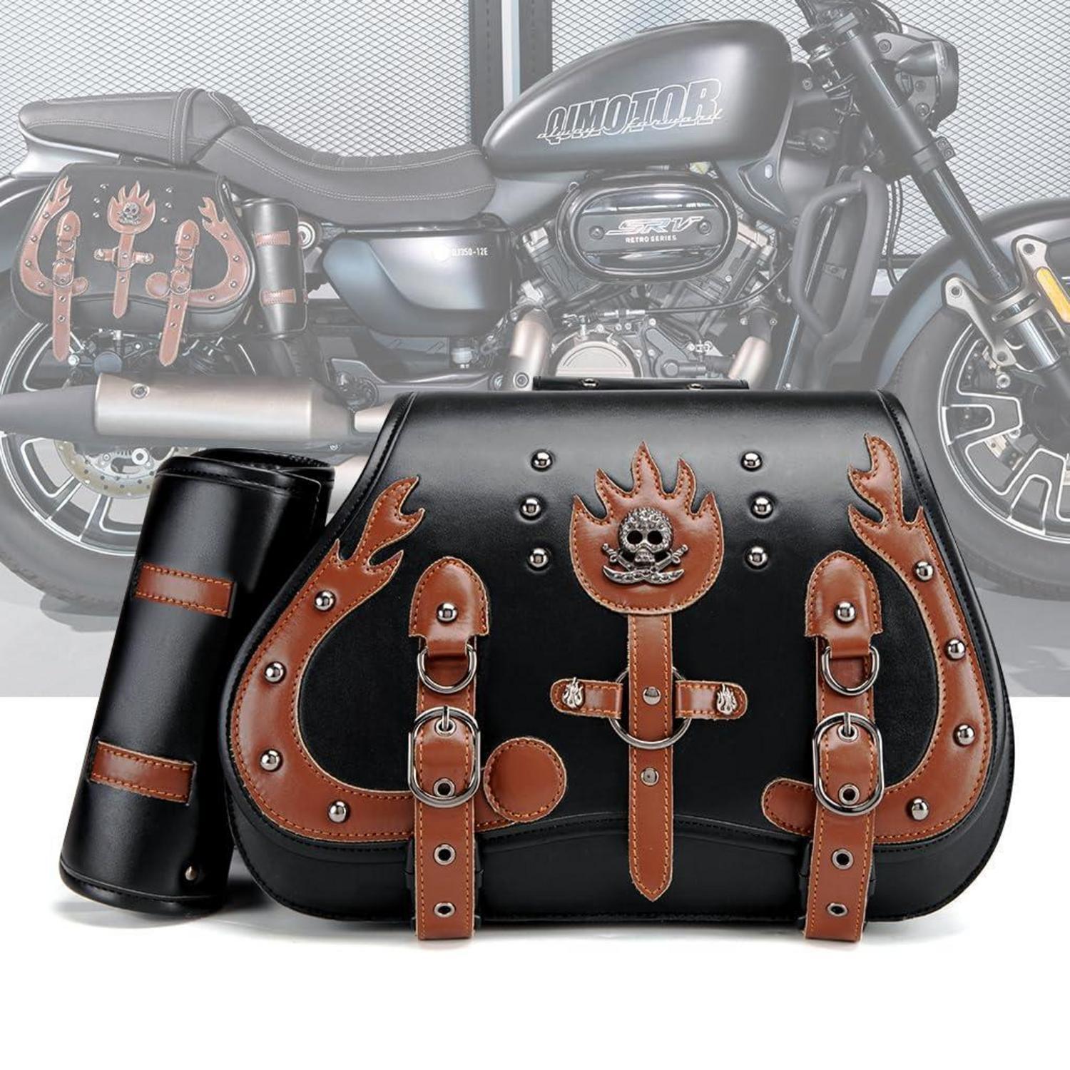 Motorrad Satteltasche 30l Leder Wasserdicht Mit Flaschenhalter Für Harley, Honda, Yamaha
