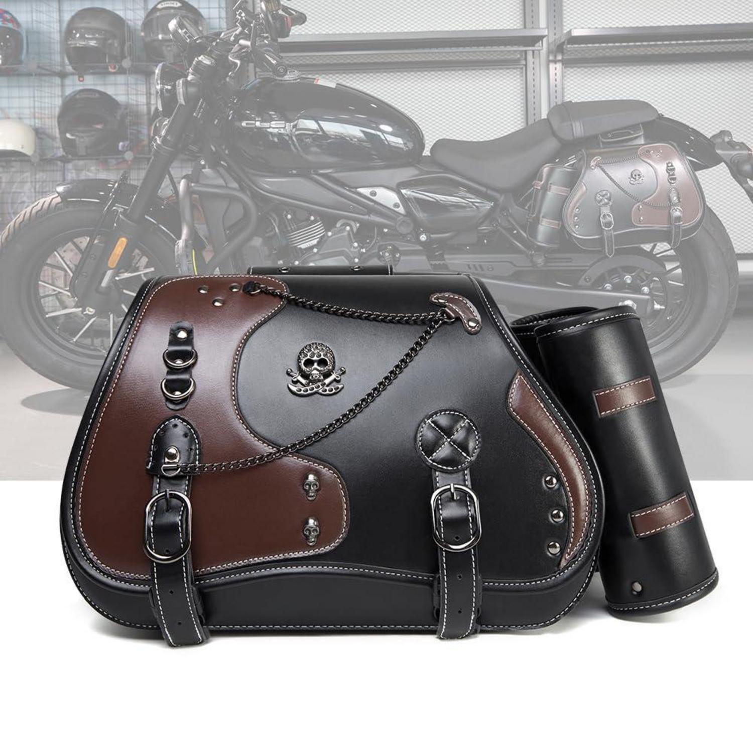 Motorrad Satteltaschen 30l Leder Wasserdicht Mit Getränkehalter Für Harley Davidson & Honda