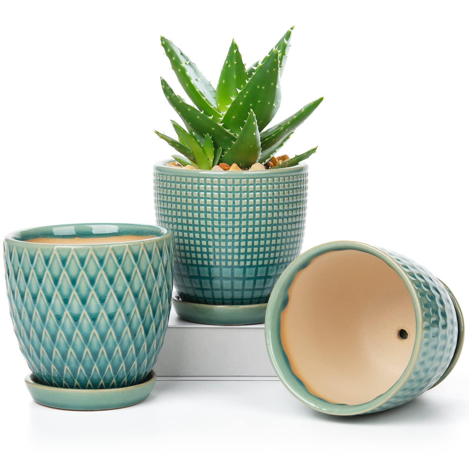 3er Set Keramik Blumentöpfe Mit Untertasse, Ø 11,2cm, Für Sukkulenten & Kakteen