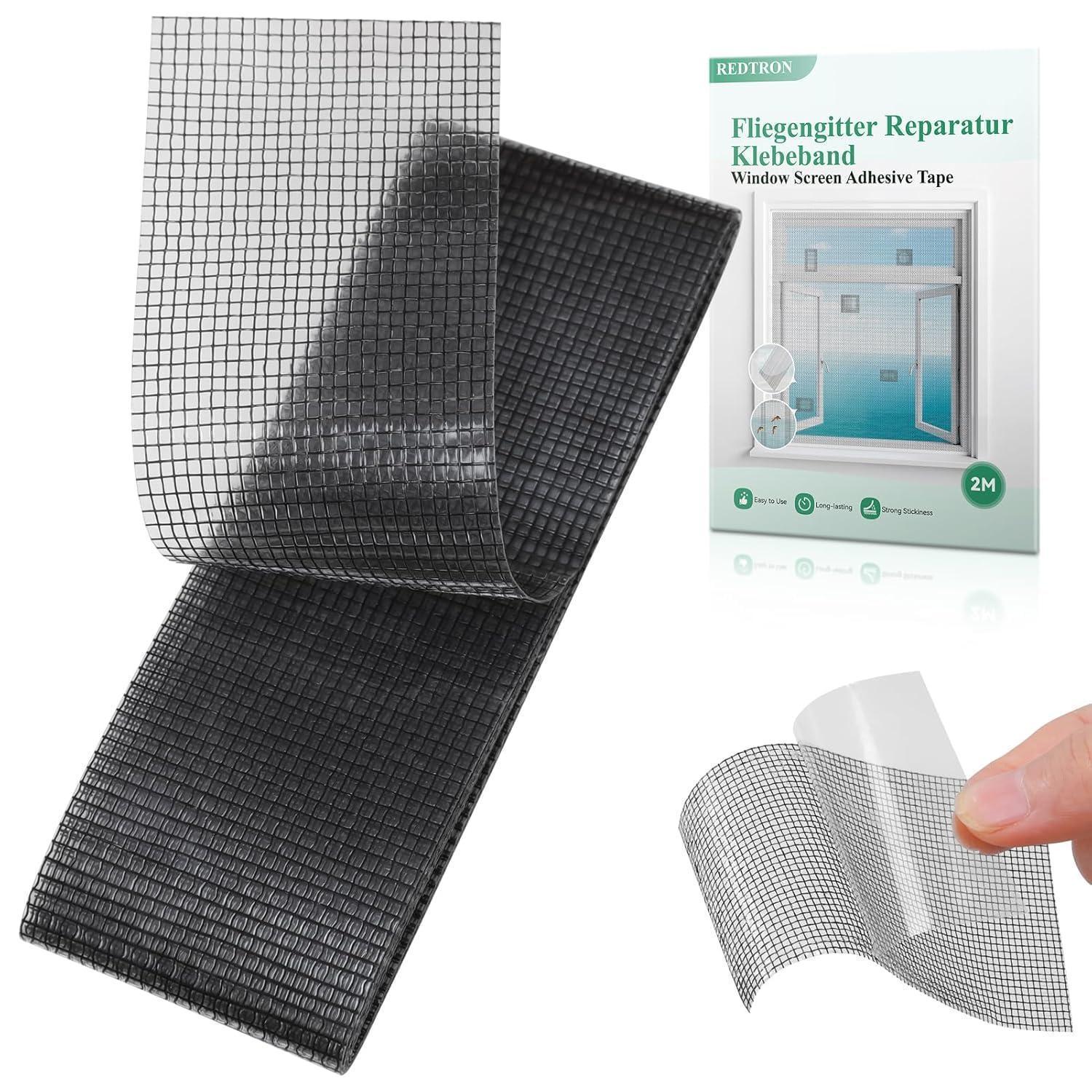 Fliegengitter Reparatur Klebeband 48mm X 2m Schwarz, Insektenschutz Fensterband Fiberglas