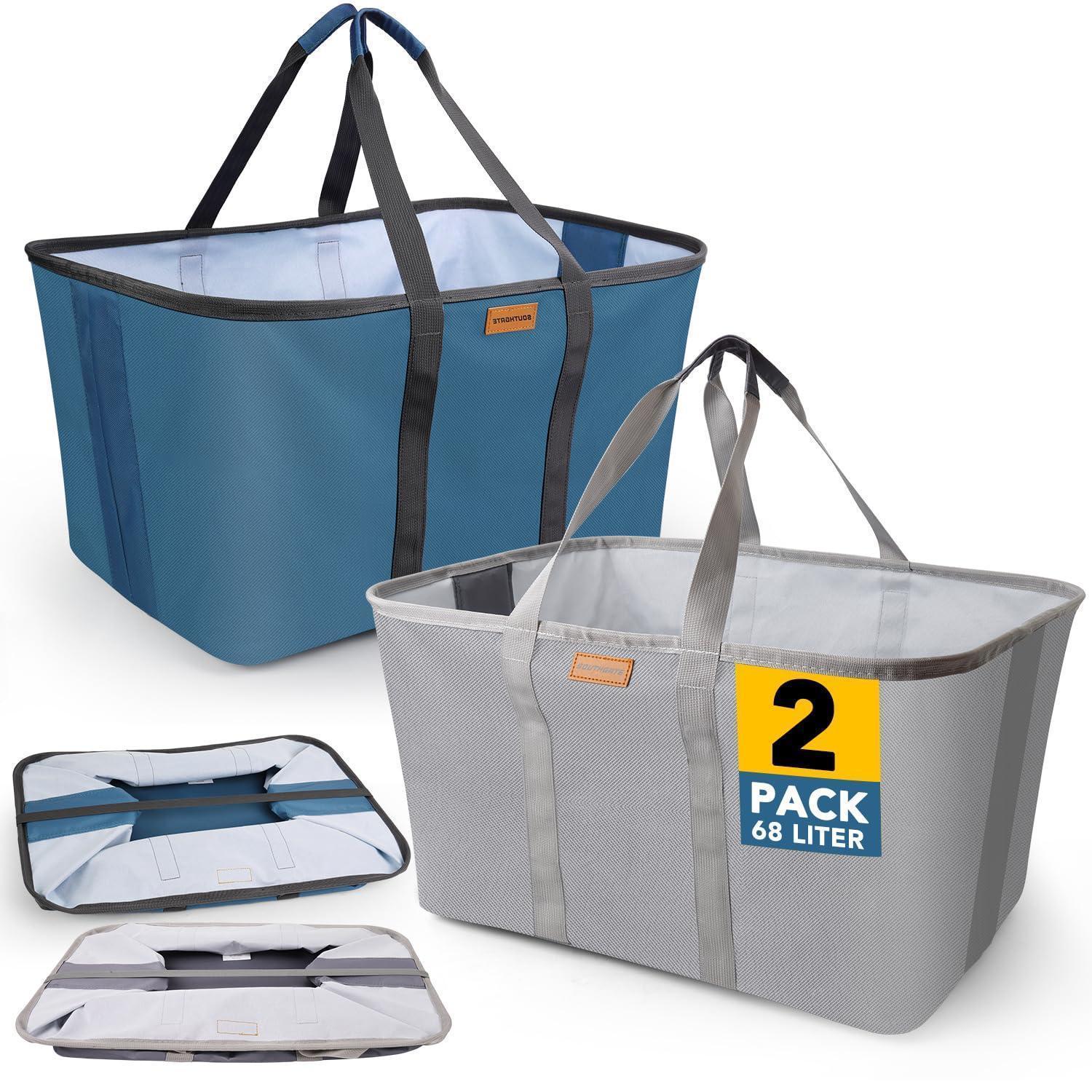 Faltbarer Wäschekorb 2er Set, 68l, Extra Flach, Abwischbar, Blau/grau