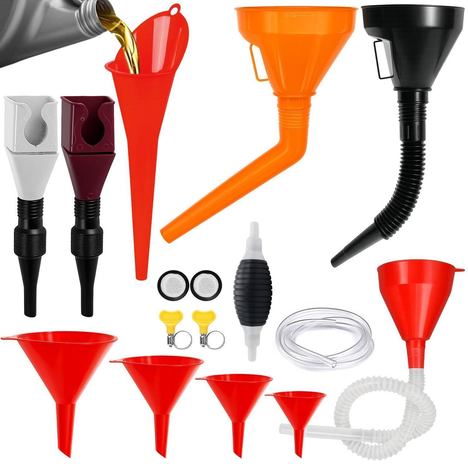 14-teiliges Trichter Set Mit Handpumpe Und Filtern Für Autoöl, Benzin, Kühlflüssigkeit