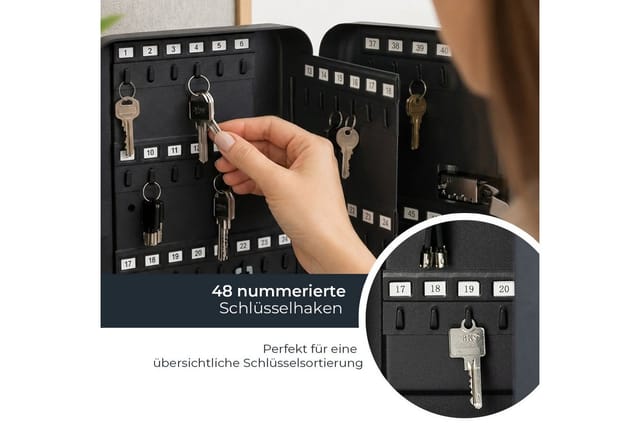 HMF 14548-02 Schlüsselkasten mit Zahlenschloss 48 Haken 25 x 18 x 7 cm Schwarz