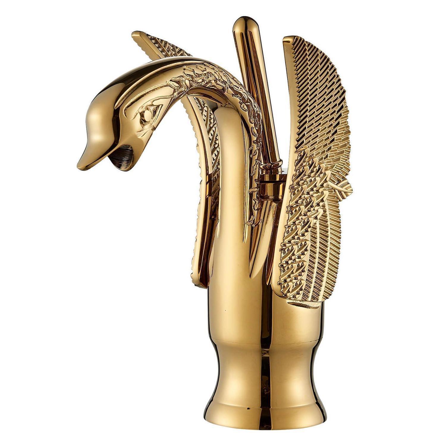 Waschtischarmatur Schwan Design Gold Messing Einhebelmischer Mit Keramikkartusche