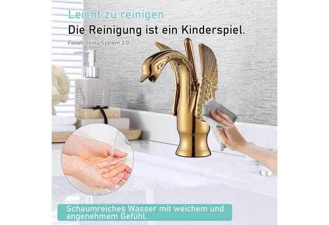 Waschtischarmatur Schwan Design Gold Messing Einhebelmischer Mit Keramikkartusche