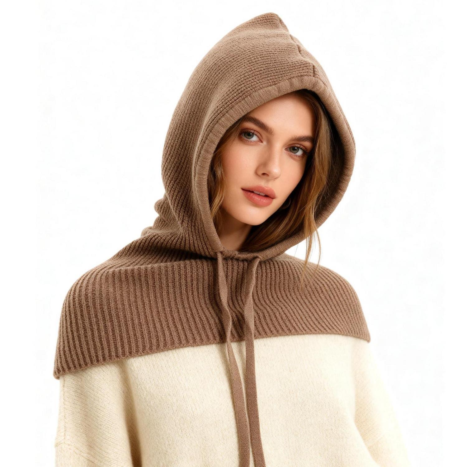 2-in-1 Sturmhaube Mit Kapuzenschal, Winddichte Strickmütze, Warm, Für Damen Und Herren