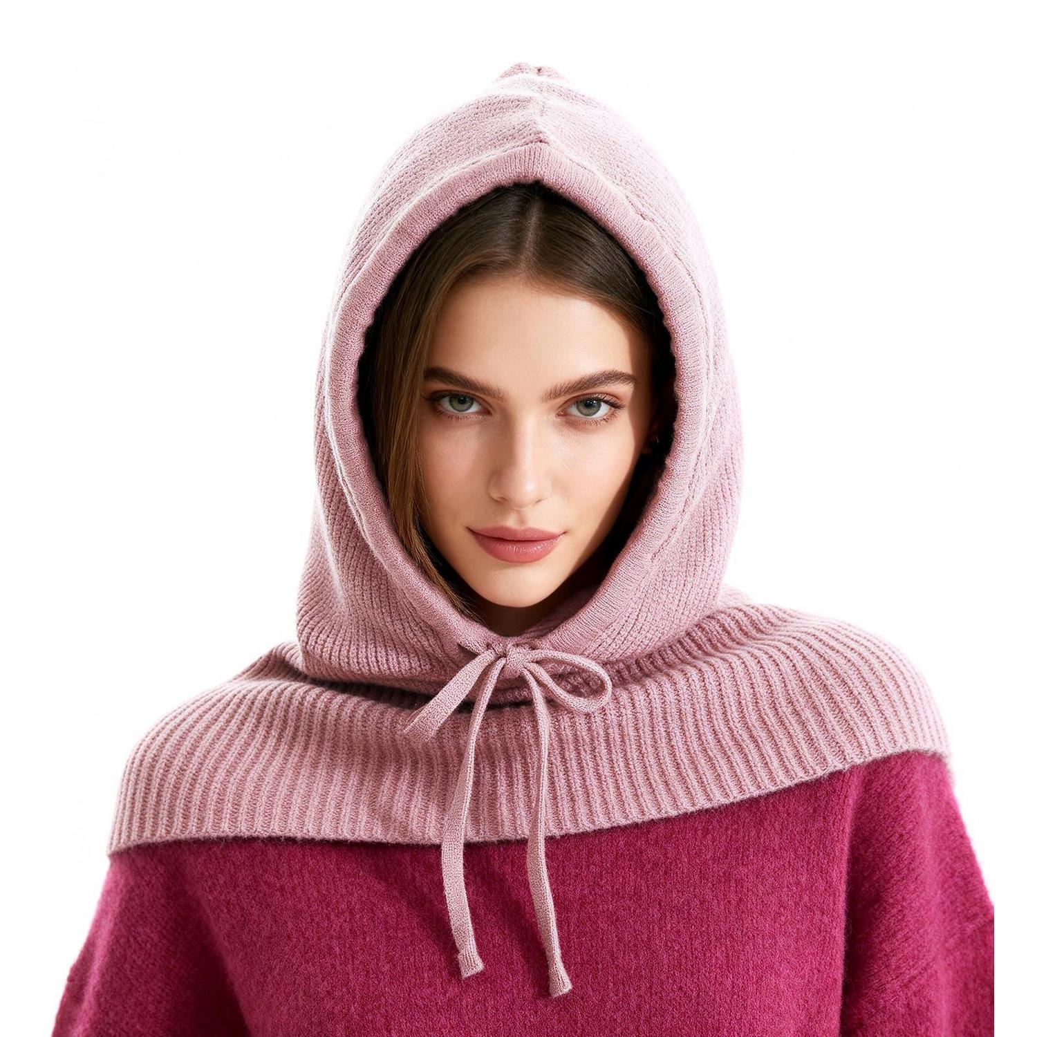 2-in-1 Sturmhaube Mit Kapuzenschal, Winddicht, Warm, Für Damen Und Herren, Rosa