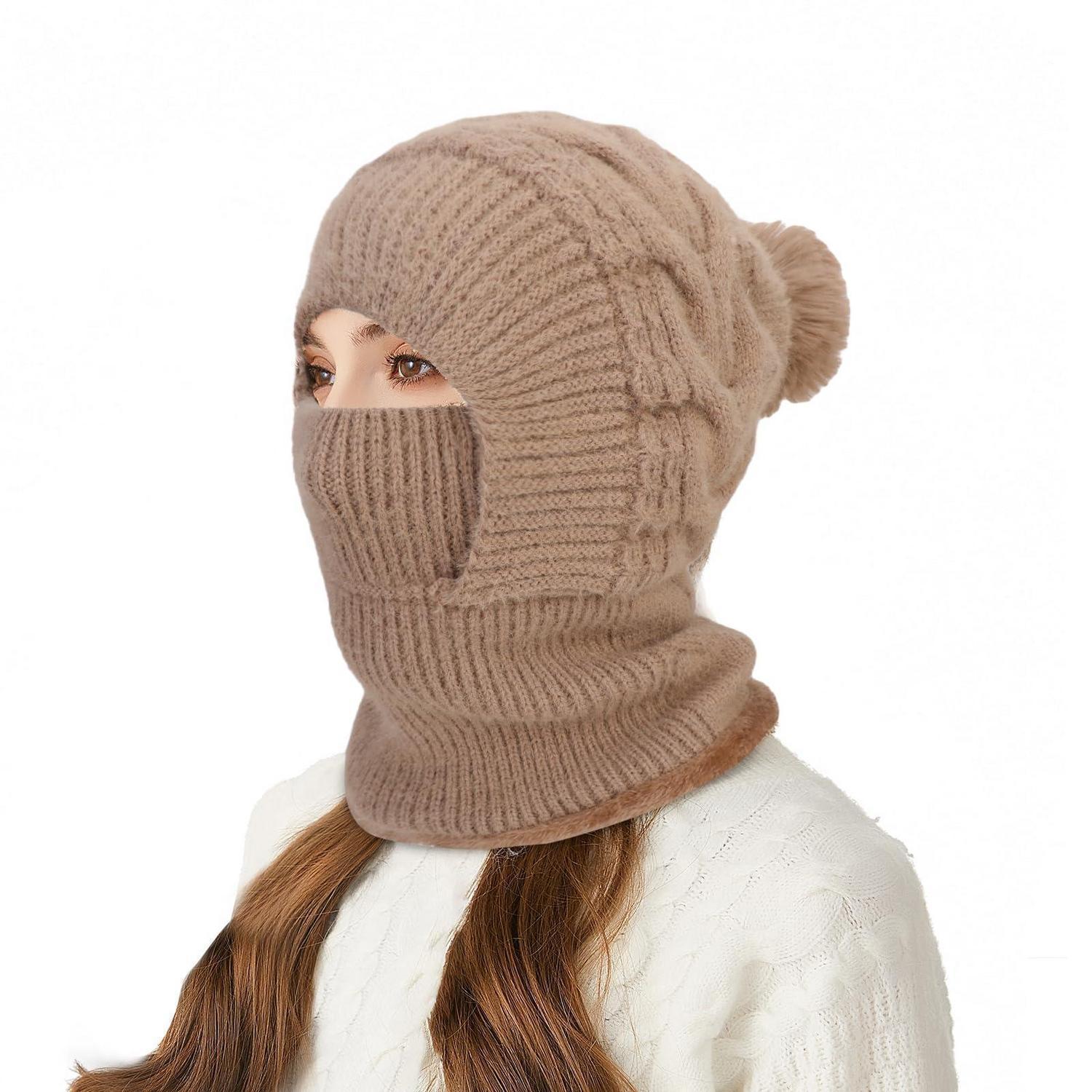 Warme Sturmhaube Damen, Thermo-fleece Balaclava Skimaske Mit Halstuch, Khaki