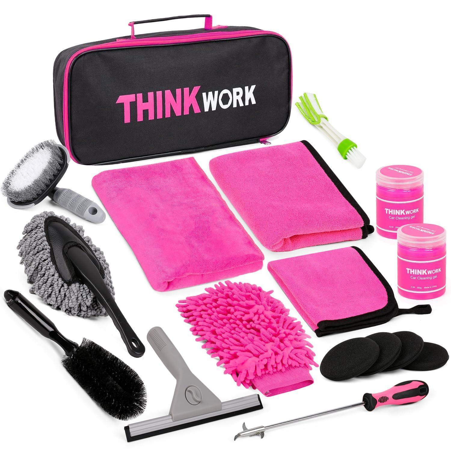 17-teiliges Autopflege-set Mit Aufbewahrungsbox, Innen- & Außenreinigung, Rosa