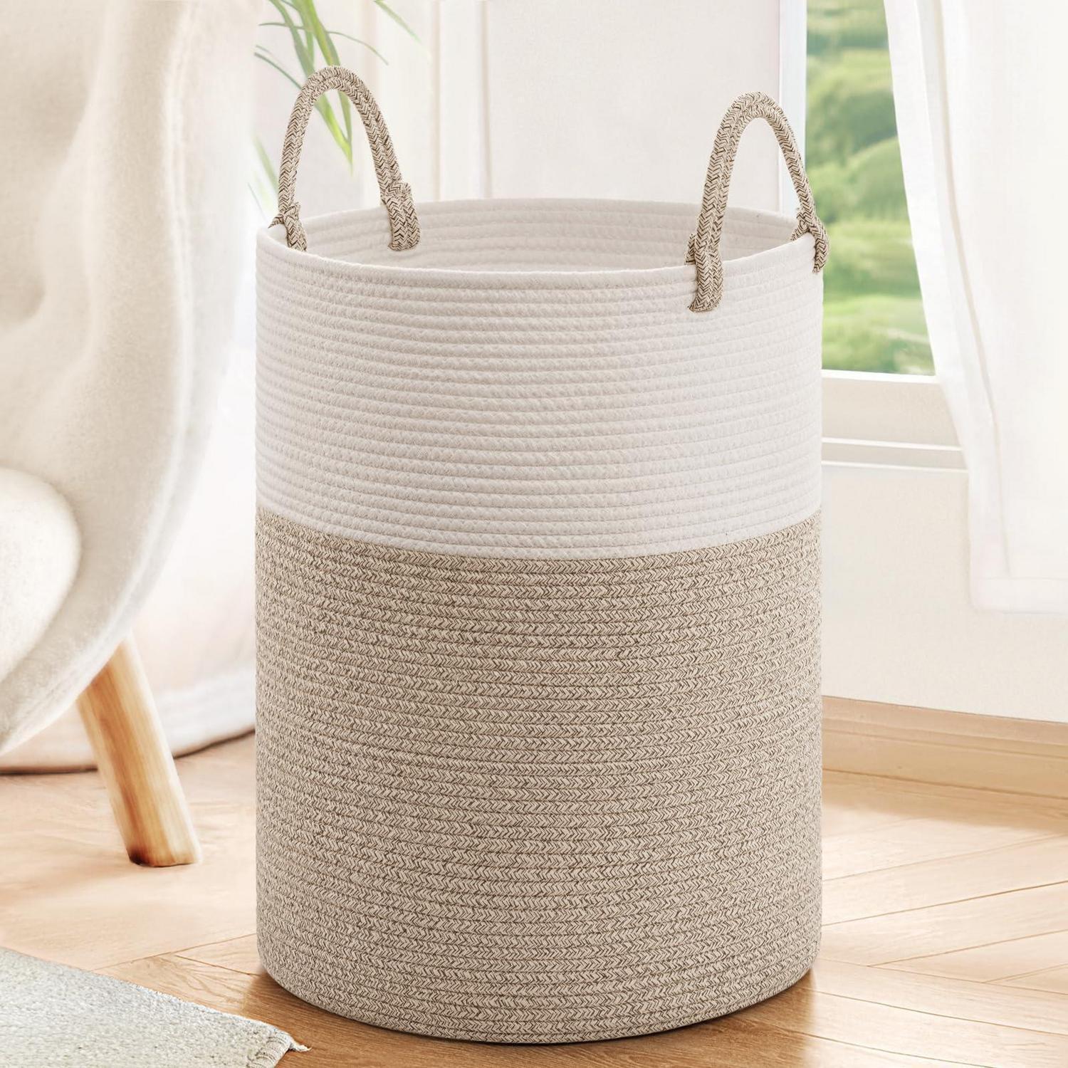 60l Wäschekorb Geflochten Mit Henkel, Aufbewahrungskorb Für Spielzeug, Decken, Wohnzimmer, 35x50cm