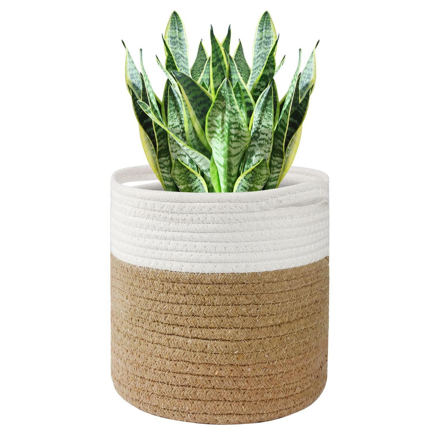 30cm Blumentopf Mit Einsatz, Gewebter Baumwollkorb Für Zimmerpflanzen, Aufbewahrung, Weiß/braun
