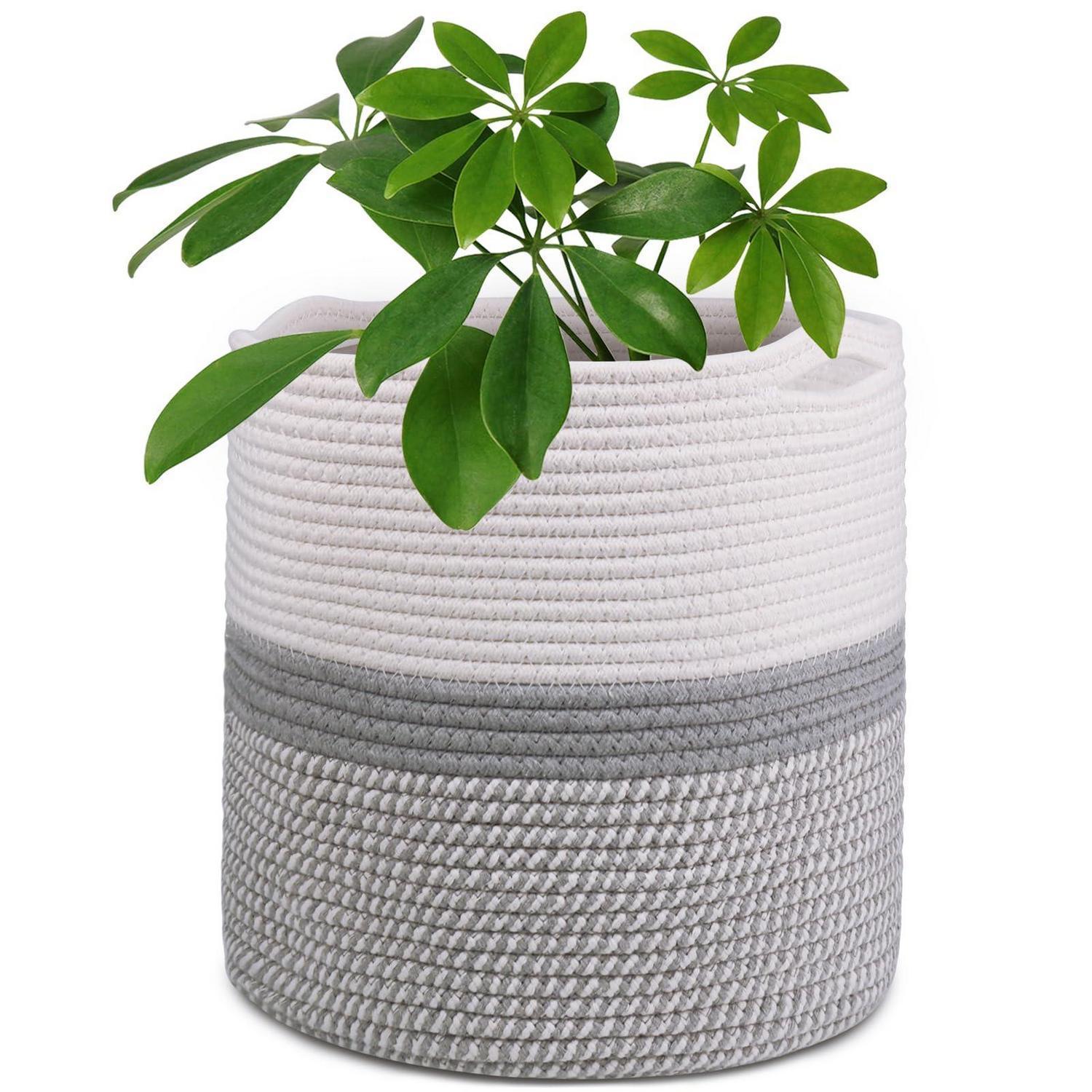30cm Blumentopf Mit Einsatz Aus Baumwolle, Gewebter Aufbewahrungskorb Für Zimmerpflanzen, Weiß & Grau