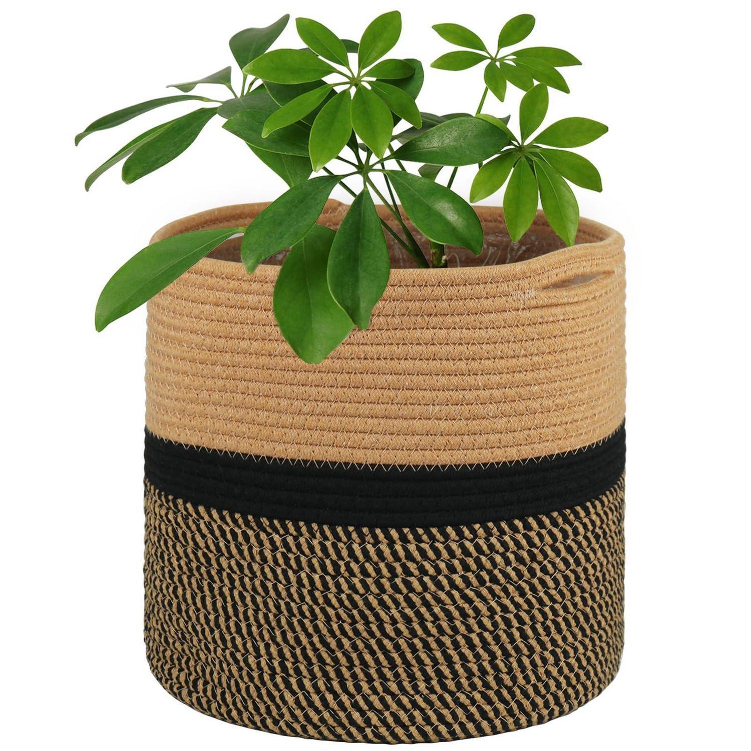Pflanzkorb 30cm Aus Baumwolle Mit Einsatz, Aufbewahrungskorb Für Zimmerpflanzen, Schwarz/braun