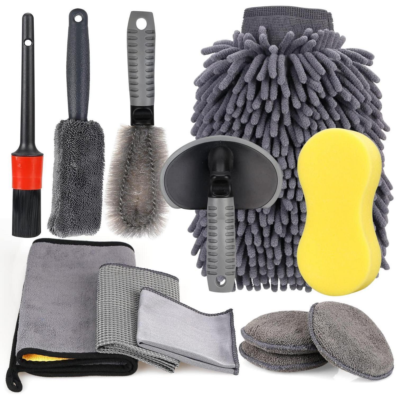 Autopflege Set 12-teilig Mit Waschhandschuh, Bürsten Und Tüchern