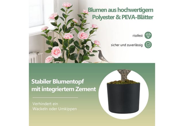 Costway Kunstbaum mit 16 Blüten und 116 Blättern Rosa 90 cm