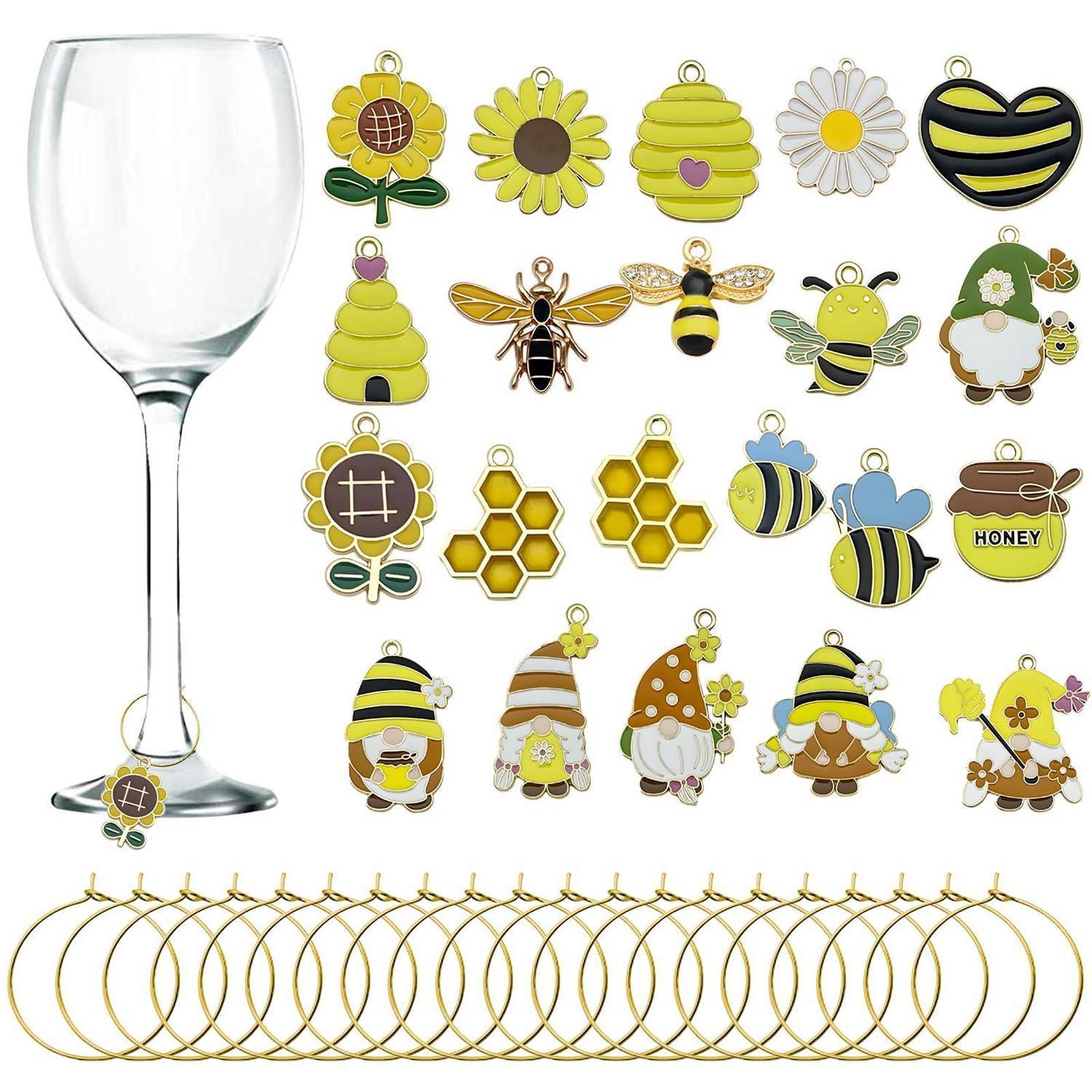 Weinglas Anhänger 20 Stück, Emaille Bienen & Gnome Motiv, Party Deko Zubehör