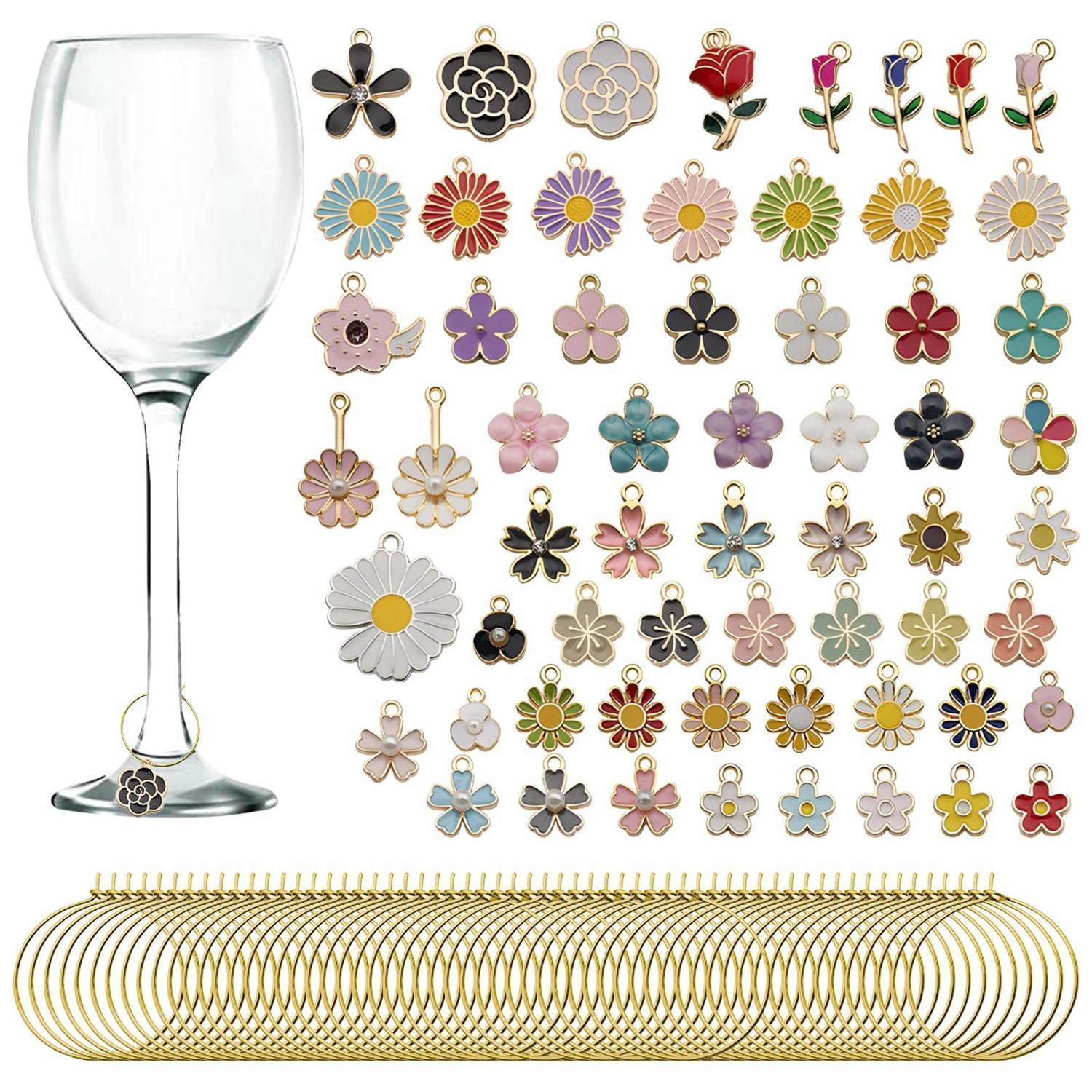 60 Stück Weinglas Anhänger Emaille Blumen Glasmarker Für Partys & Geschenke