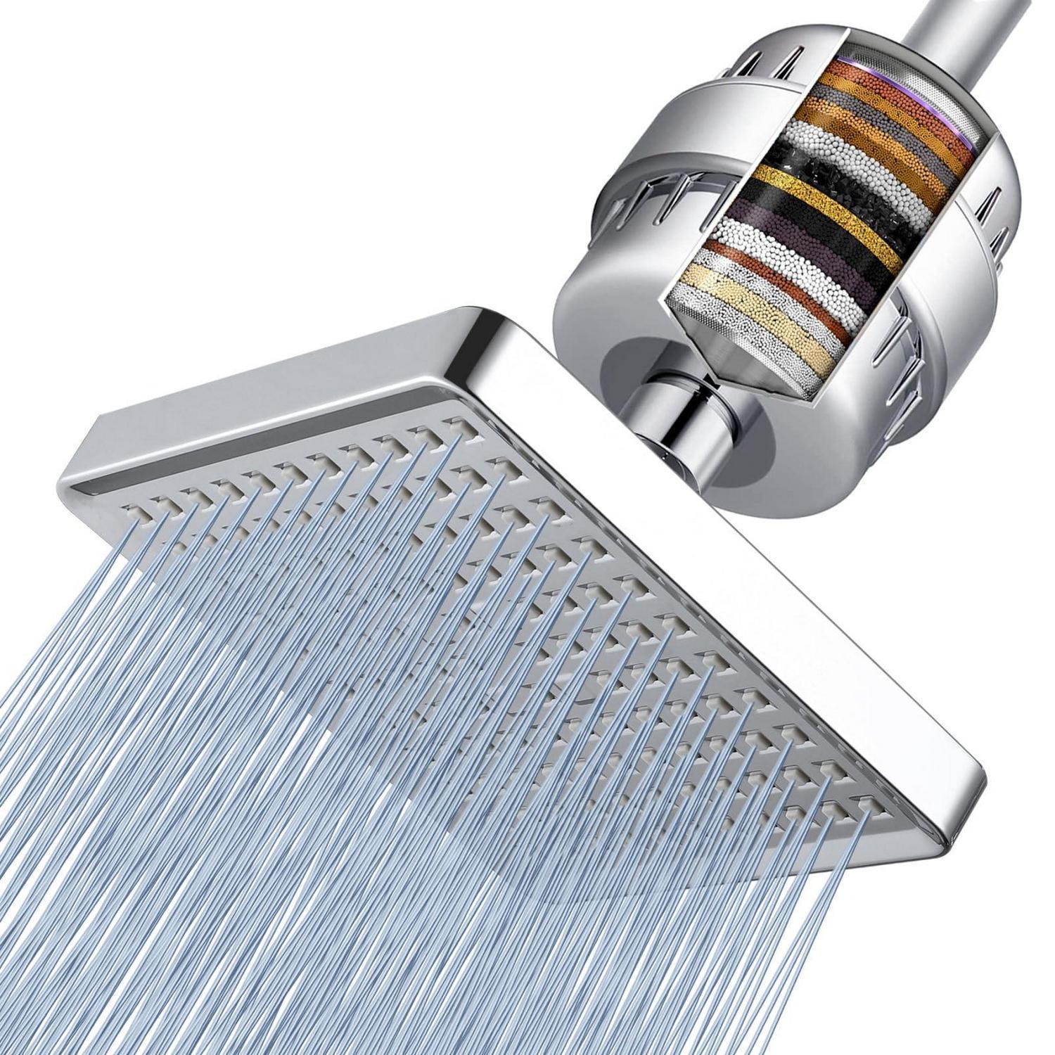 Duschkopf Mit 23-stufigem Filter, Hochdruck-regenbrause 15cm Quadratisch, Chrom