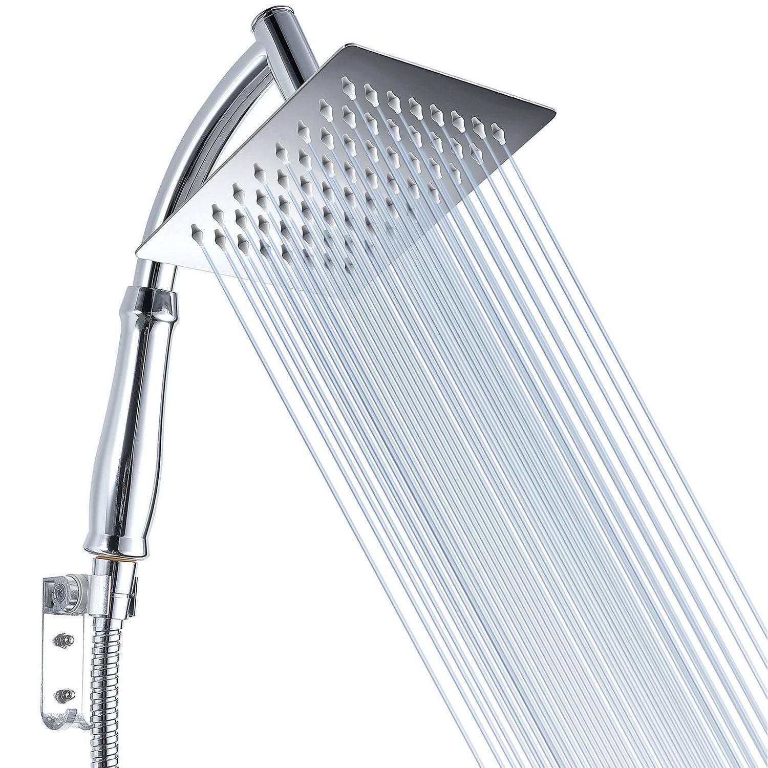Duschkopf Mit Handbrause, Hochdruck, Edelstahl, 15cm Quadratischer Wasserfall, Chrom