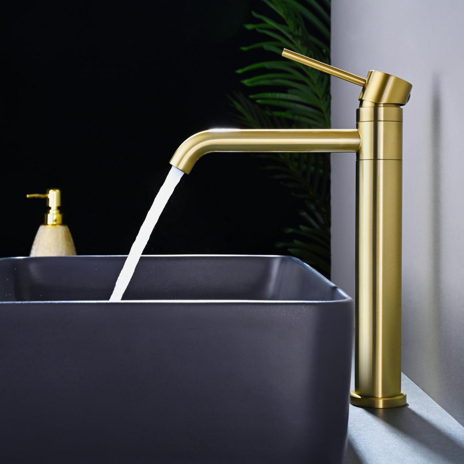 Waschtischarmatur Gold 360° Schwenkbar, 20,4cm Auslaufhöhe, Keramikkern, Warm/kaltwasser