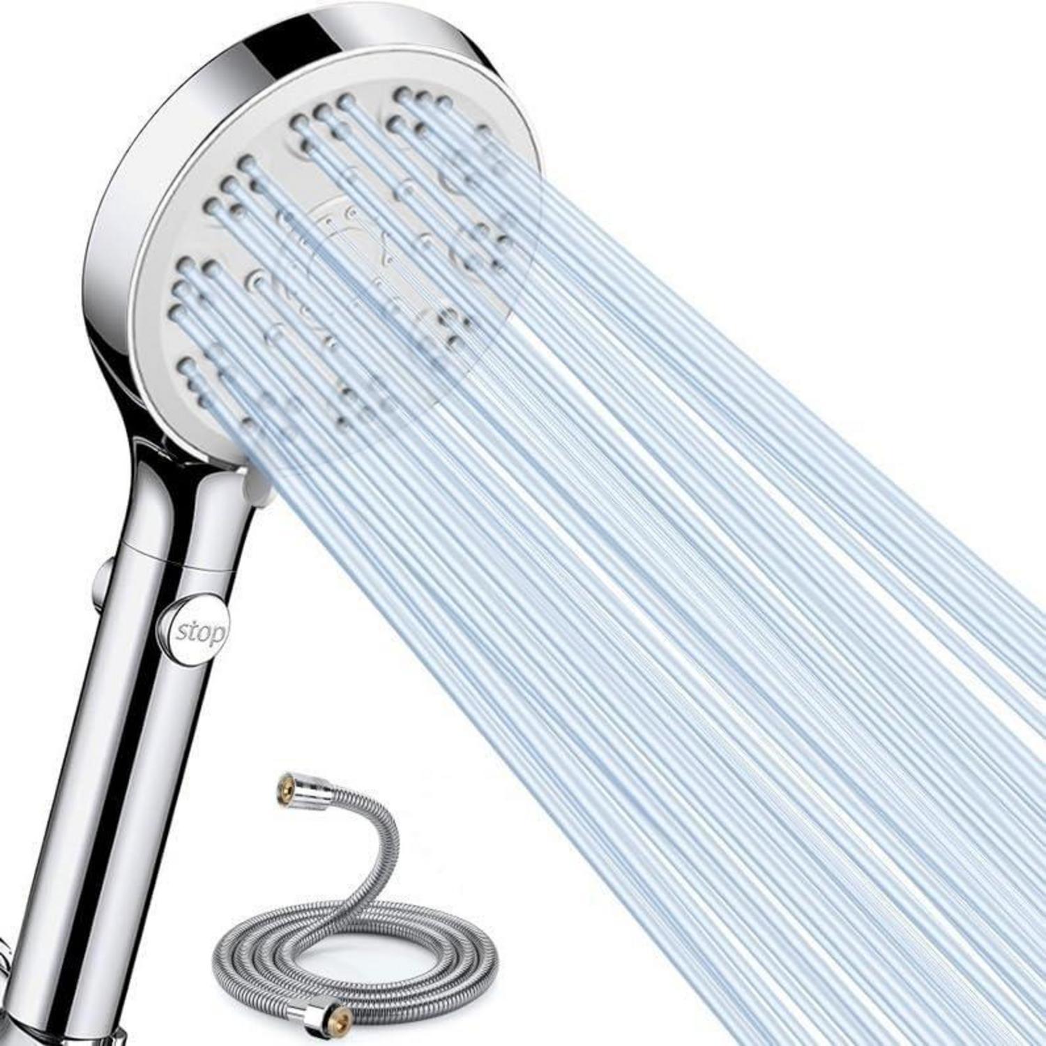 Handbrause Mit 1,5m Schlauch, 5 Strahlarten, Wassersparfunktion & Stoppknopf