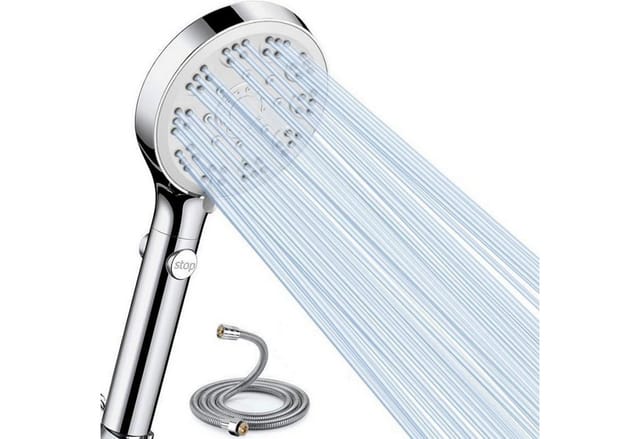 Handbrause Mit 1,5m Schlauch, 5 Strahlarten, Wassersparfunktion & Stoppknopf
