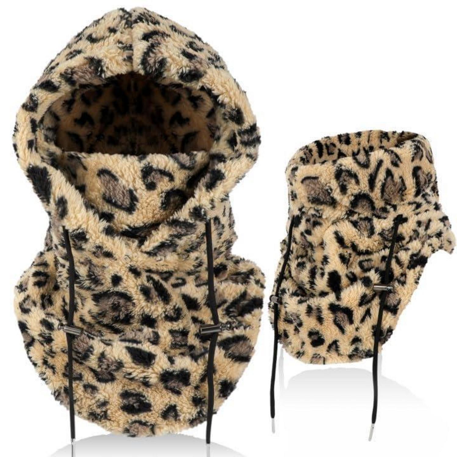 Winter Sturmhaube Fleece Mit Nackenwärmer, Winddicht & Warm, Unisex Leopardenmuster