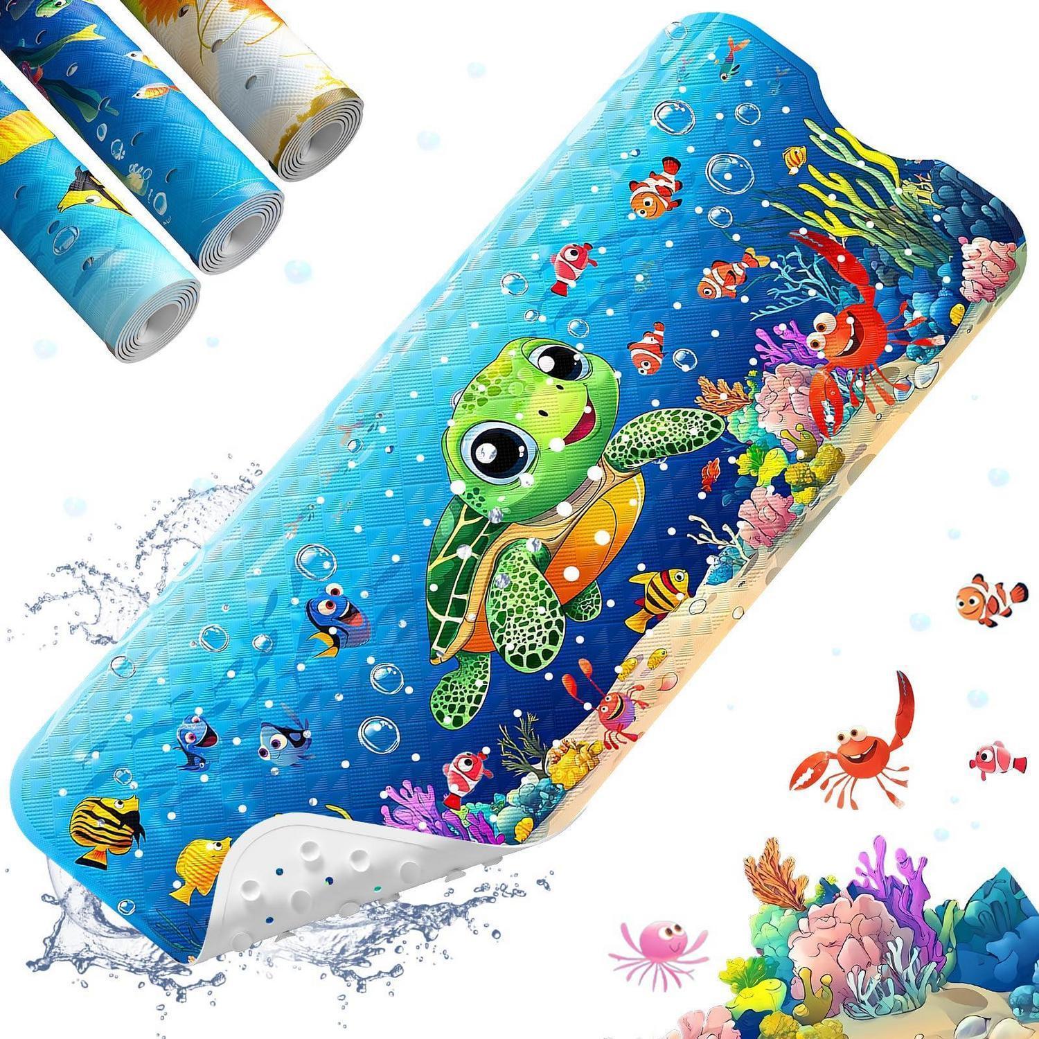 Baby-badematte Rutschfest 101,6 X 40,6 Cm Mit Saugnäpfen Und Abflusslöchern, Maschinenwaschbar, Schildkröten-design
