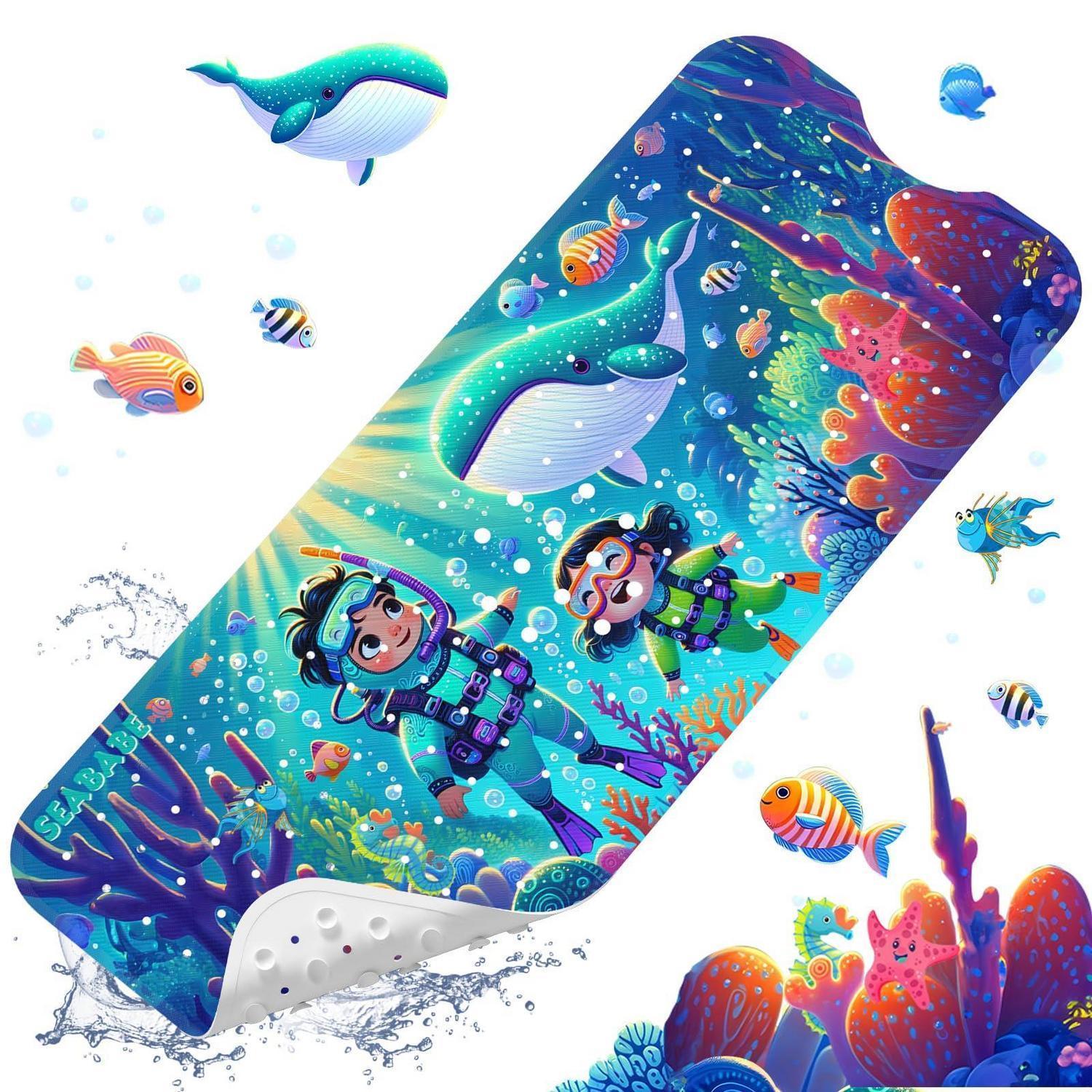 Badewannenmatte Kinder Rutschfest 100x40cm Mit Saugnäpfen, Bpa-frei, Maschinenwaschbar