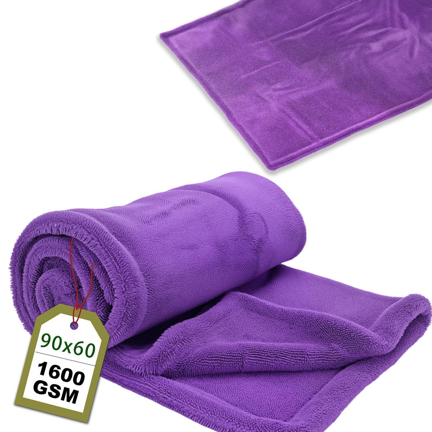 Xxl Auto Trockentuch 90x60cm, 1600gsm Mikrofaser, Fusselfrei, Kratzfest, Lila