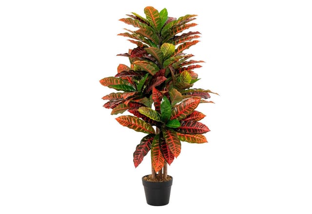 Costway Kunstpflanze Palmenbaum mit Bunten Blättern Rot&Grün 100 cm