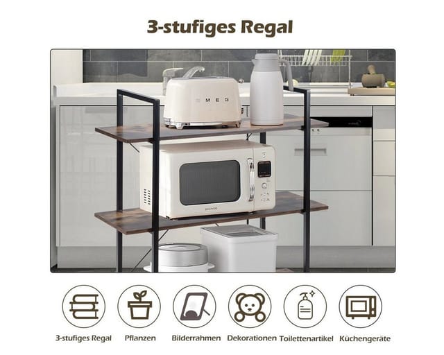 Costway 3 Stufiges Bücherregal mit Metallrahmen 90 x 36 x 99 cm