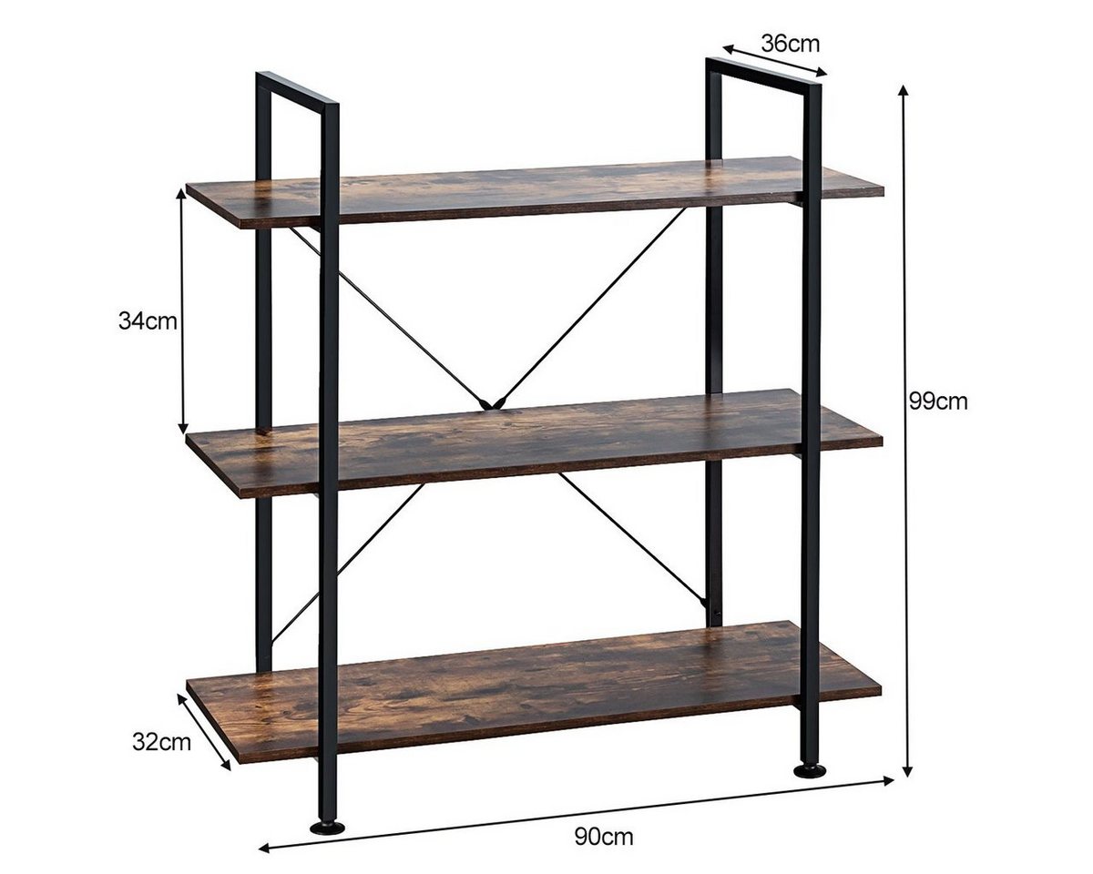 Costway 3 Stufiges Bücherregal mit Metallrahmen 90 x 36 x 99 cm Bild 4