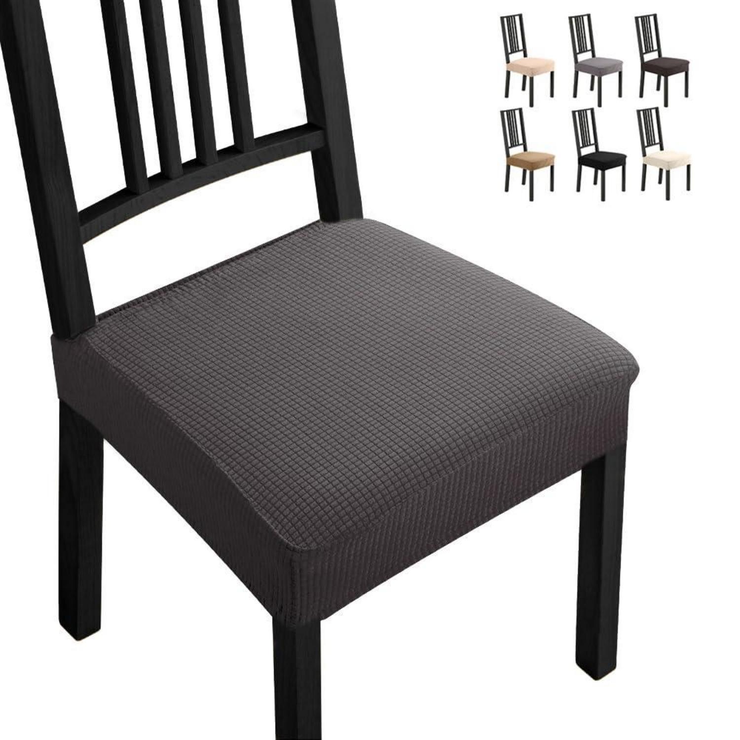 Stuhlhussen 6er Set Dunkelgrau, Elastisch, Jacquard, Fleckschutz, Polyester-spandex