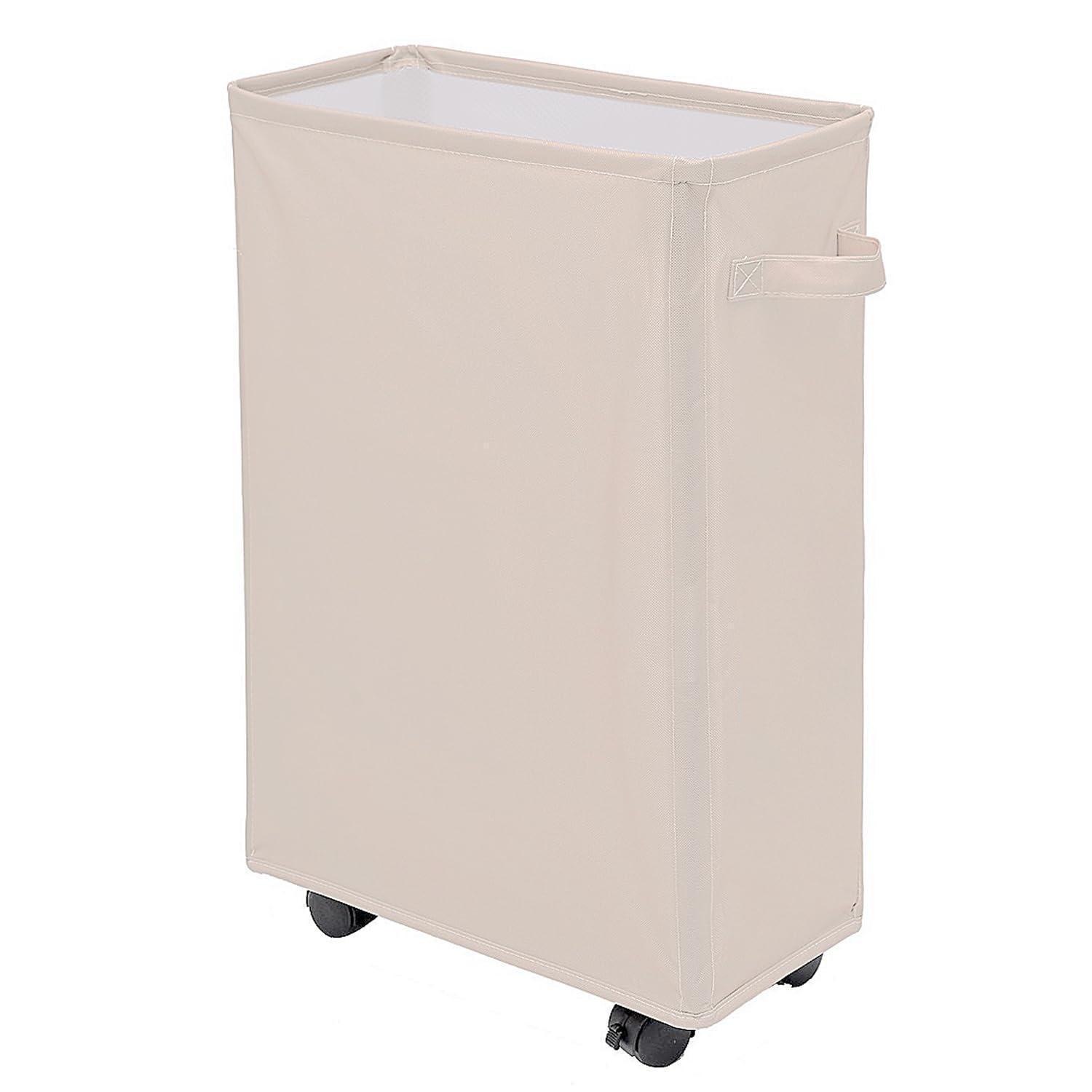 40l Wäschekorb Faltbar Mit Rädern, Schmaler Wäschesammler Mit Rollen, Beige