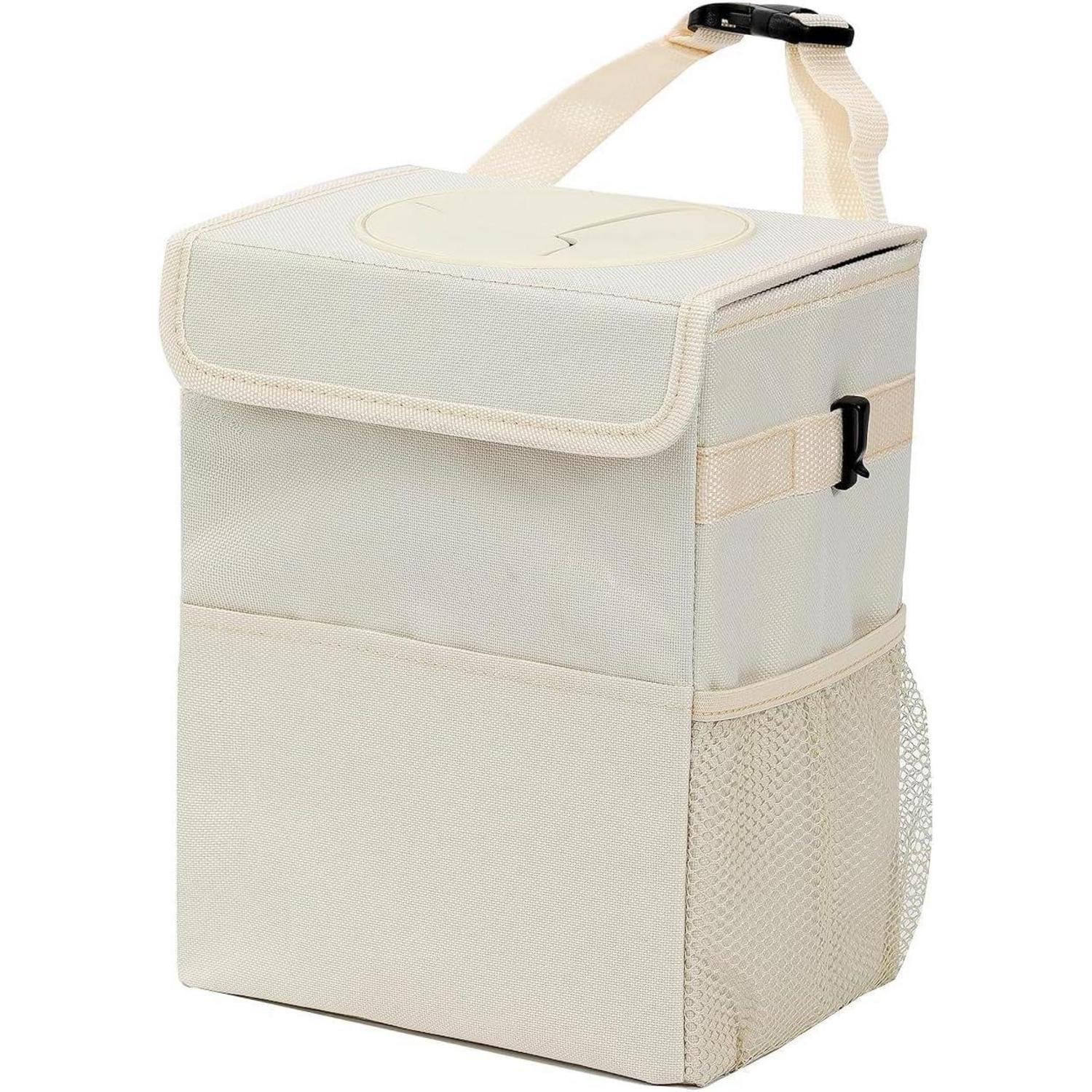 Auto Mülleimer Faltbar 7,5l Beige Mit Deckel Und Organizer-taschen