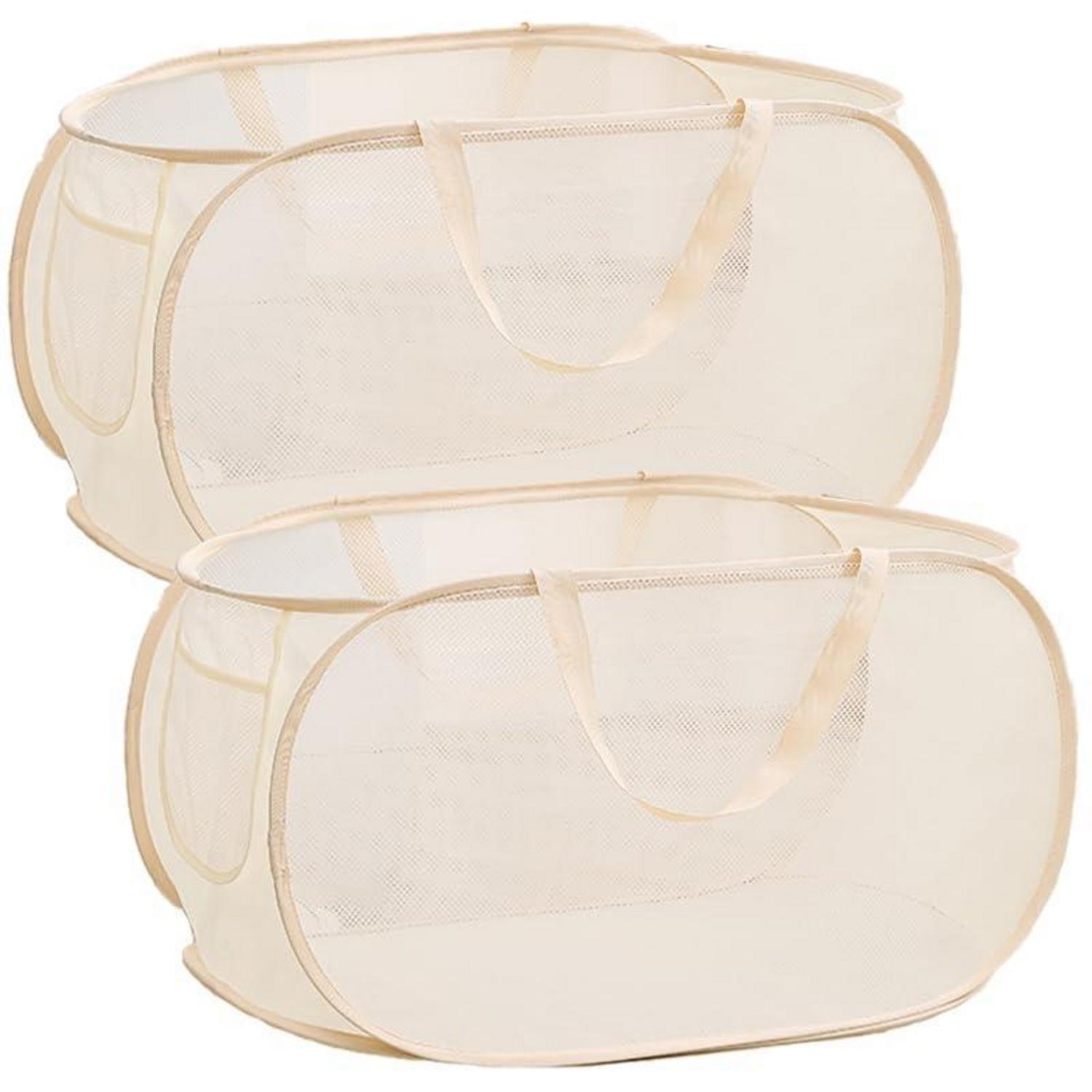 Faltbare Wäschekörbe 2 Stück Mit Seitentasche, Beige