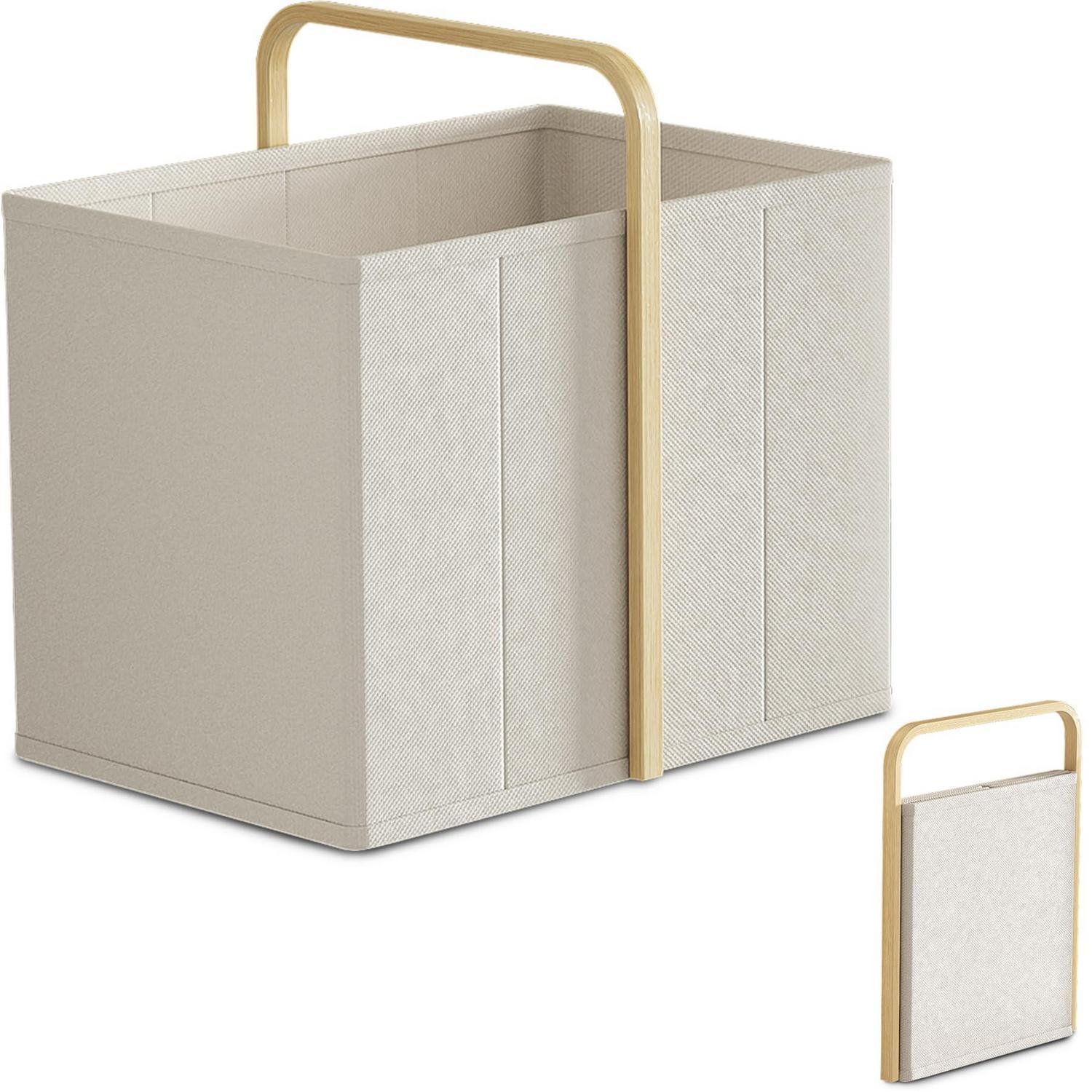 Faltbarer Wäschekorb 65l Aus Bambus-stoff (beige) Mit Henkel
