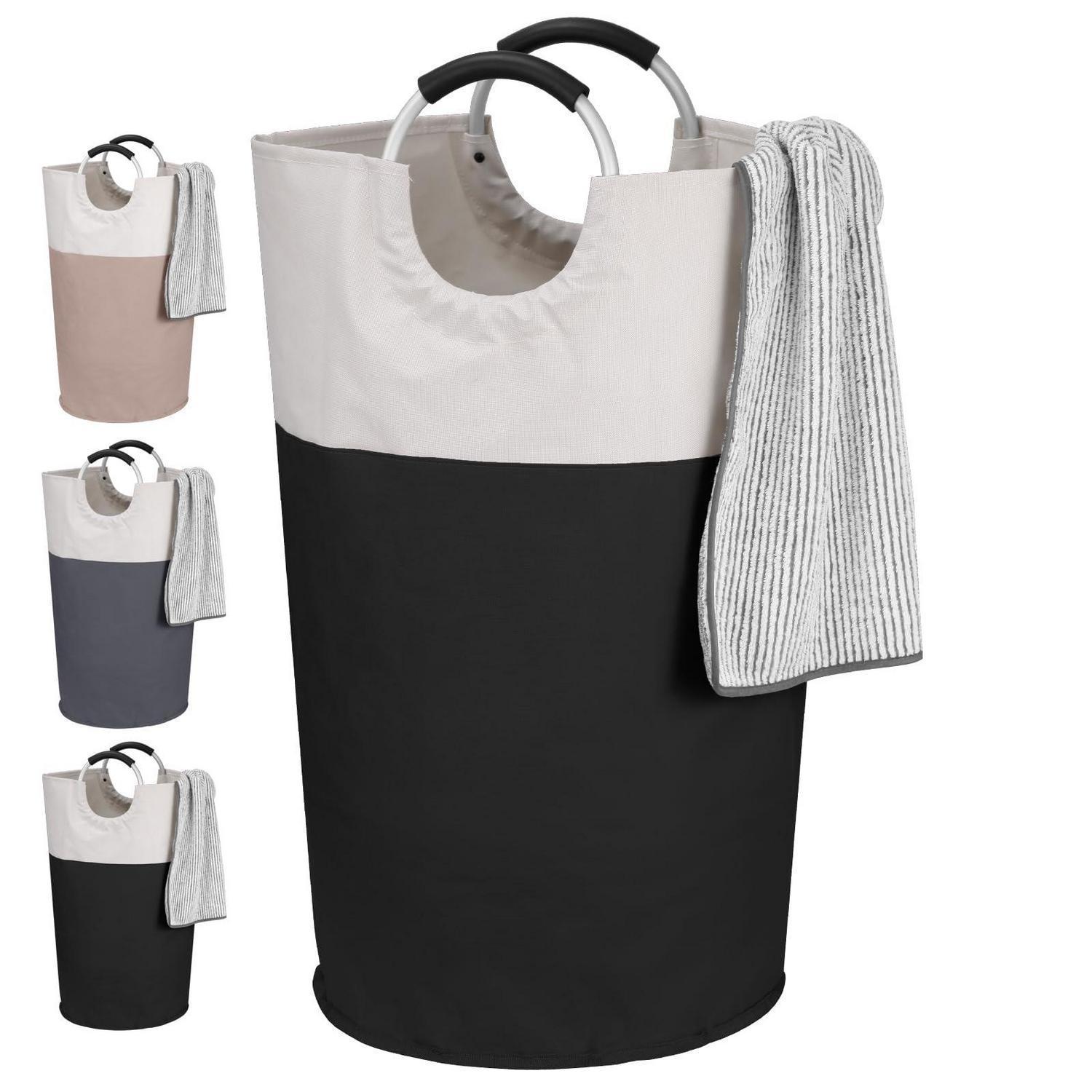 Faltbarer Wäschekorb 95l Mit Griffen, Aufbewahrungskorb Für Schmutzwäsche, Schwarz/beige
