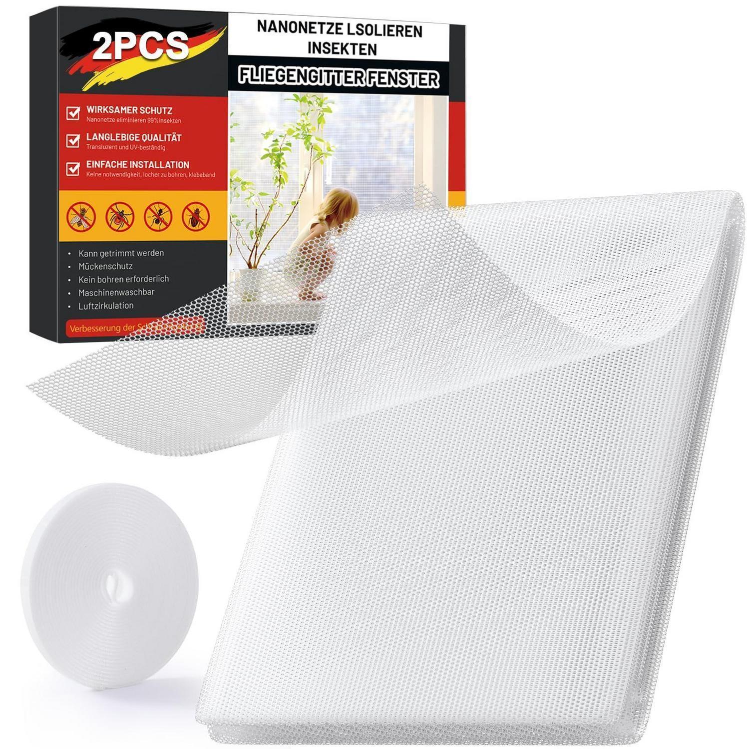 Fliegengitter Fenster 2er Pack, Insektenschutz Ohne Bohren, 150x250 Cm, Weiß